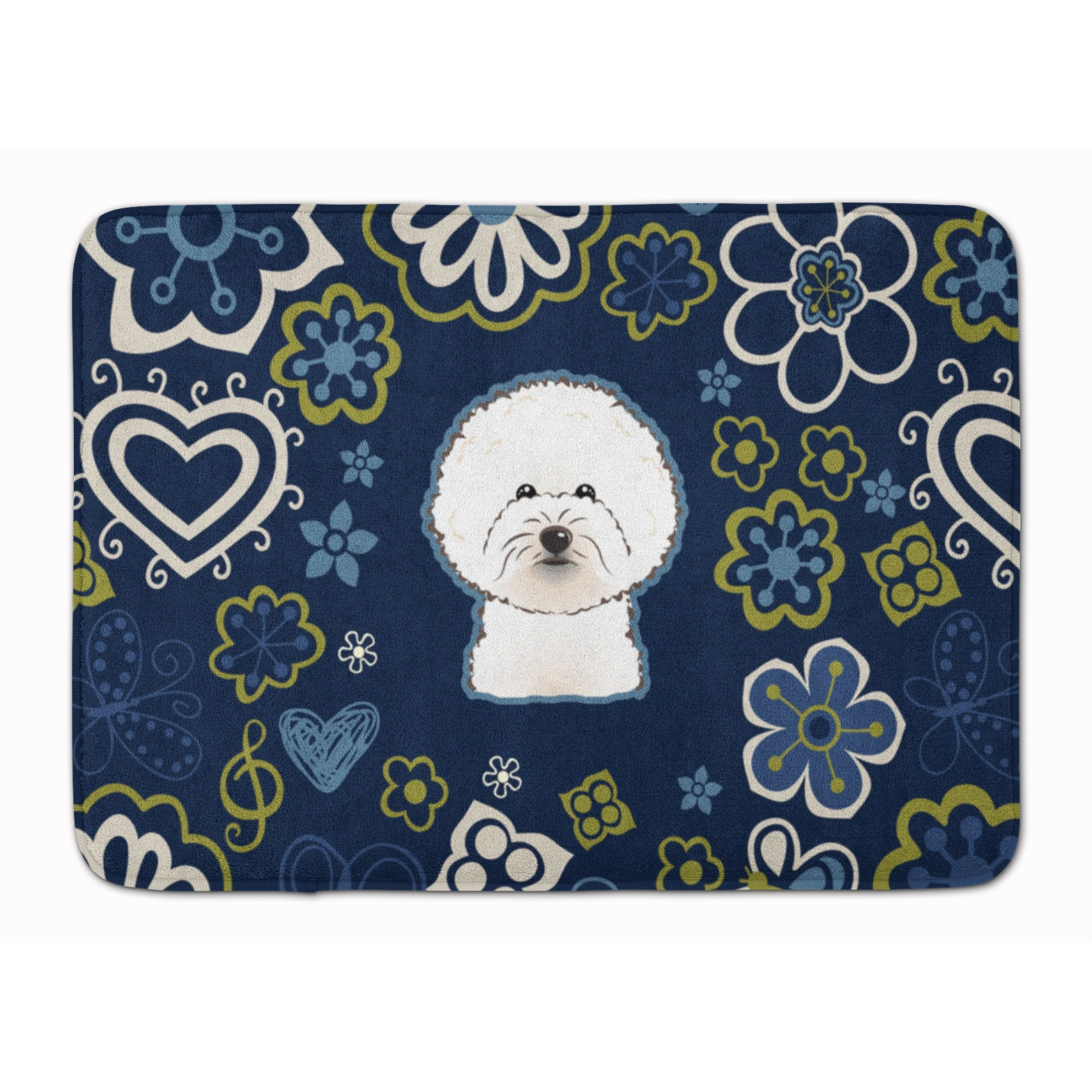 &quotCaroline's Treasures Blue Flowers Bichon Frise Floor Mat, 19"" x 27"", Multicolor"