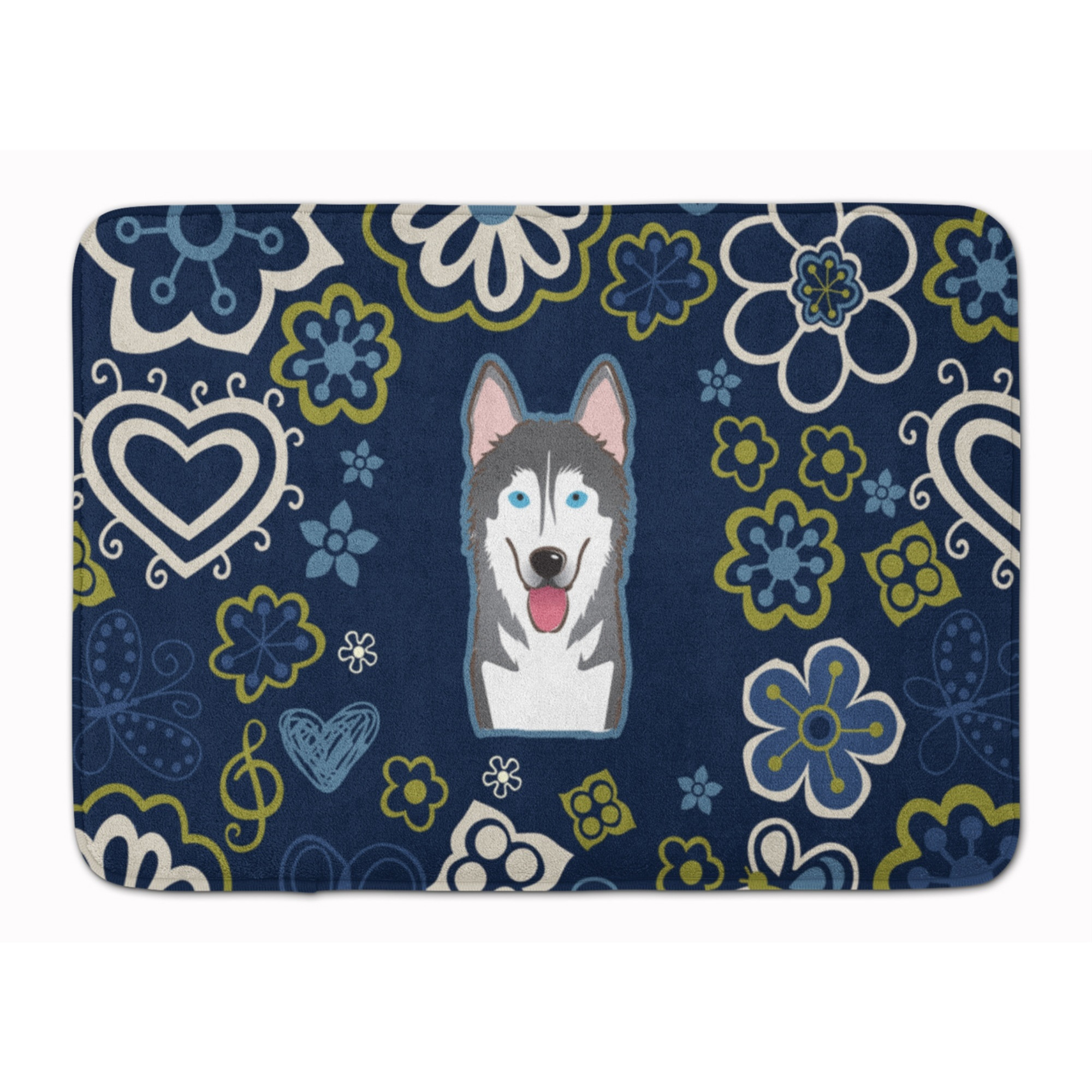&quotCaroline's Treasures Blue Flowers Alaskan Malamute Floor Mat, 19"" x 27"", Multicolor"