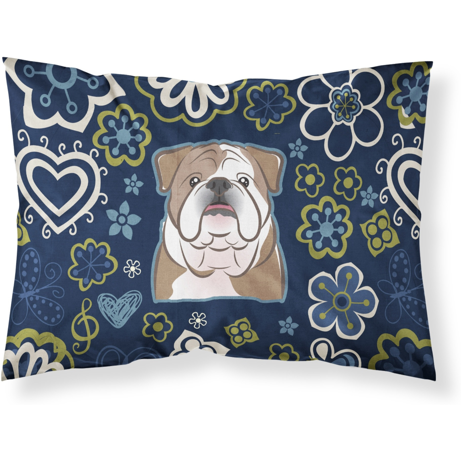 Blue Flowers English Bulldog  Fabric Standard Pillowcase