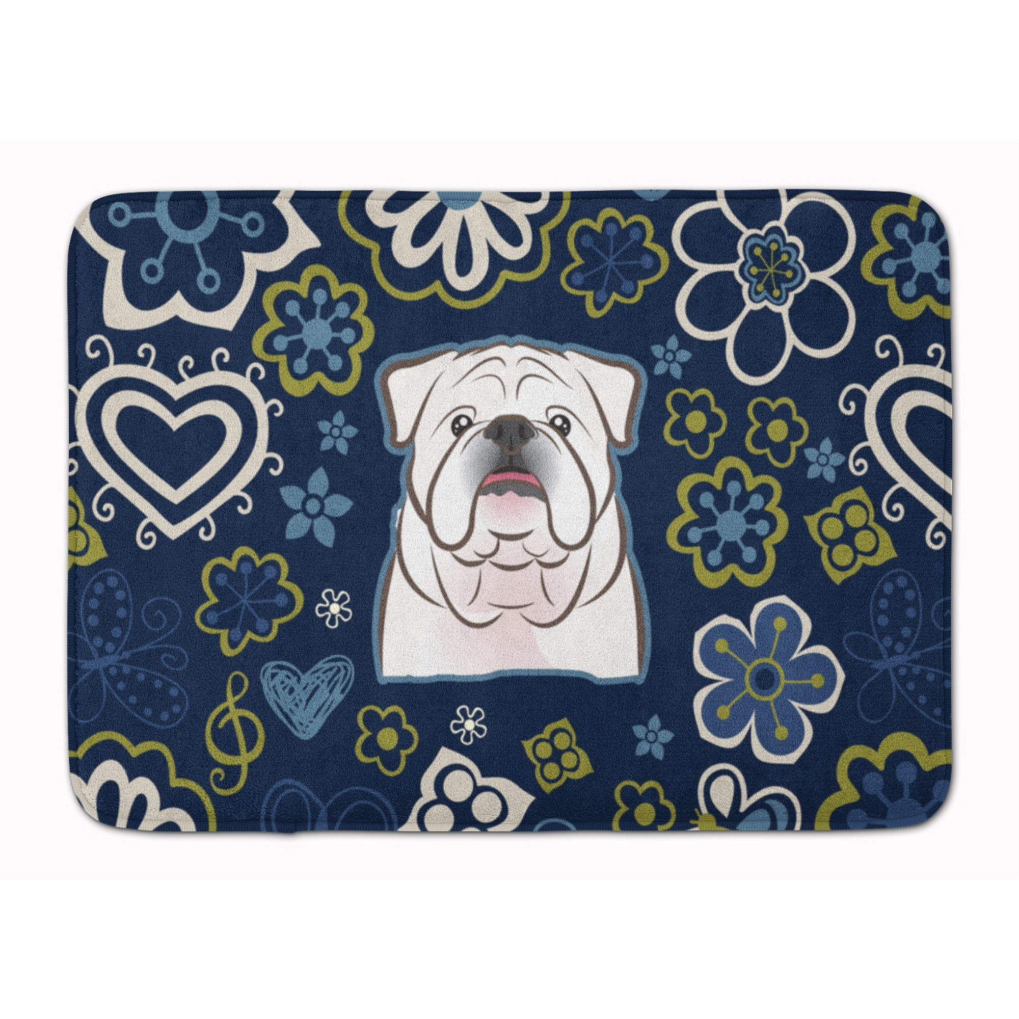 &quotCaroline's Treasures Blue Flowers White English Bulldog Floor Mat, 19"" x 27"", Multicolor"