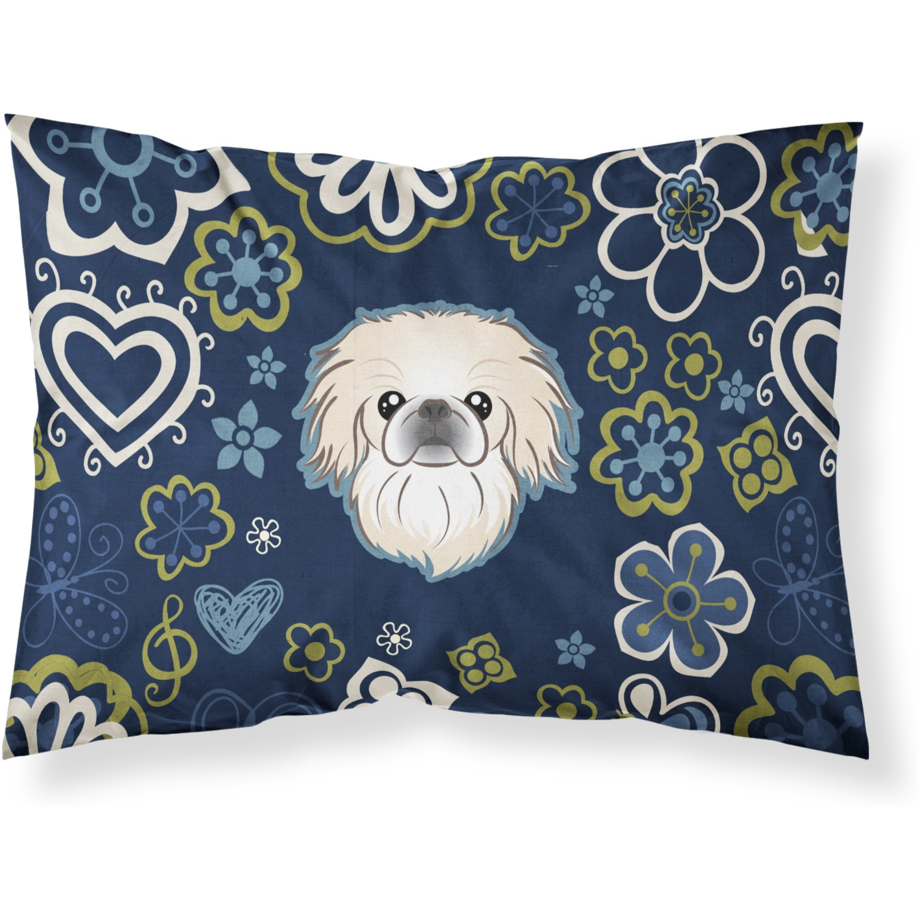 Blue Flowers Pekingese Fabric Standard Pillowcase