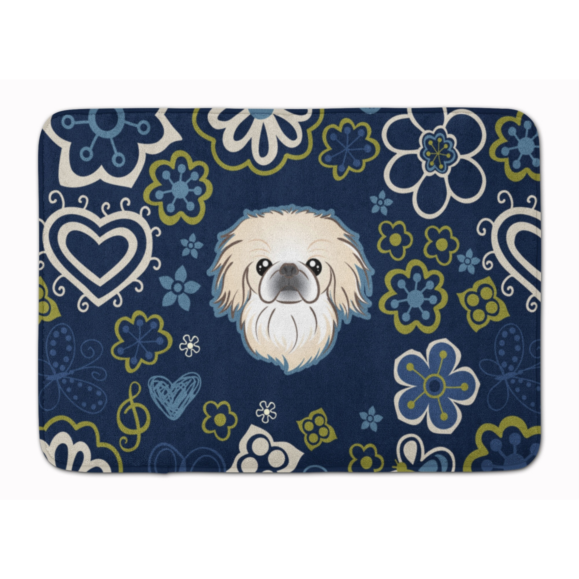 &quotCaroline's Treasures Blue Flowers Pekingese Floor Mat, 19"" x 27"", Multicolor"