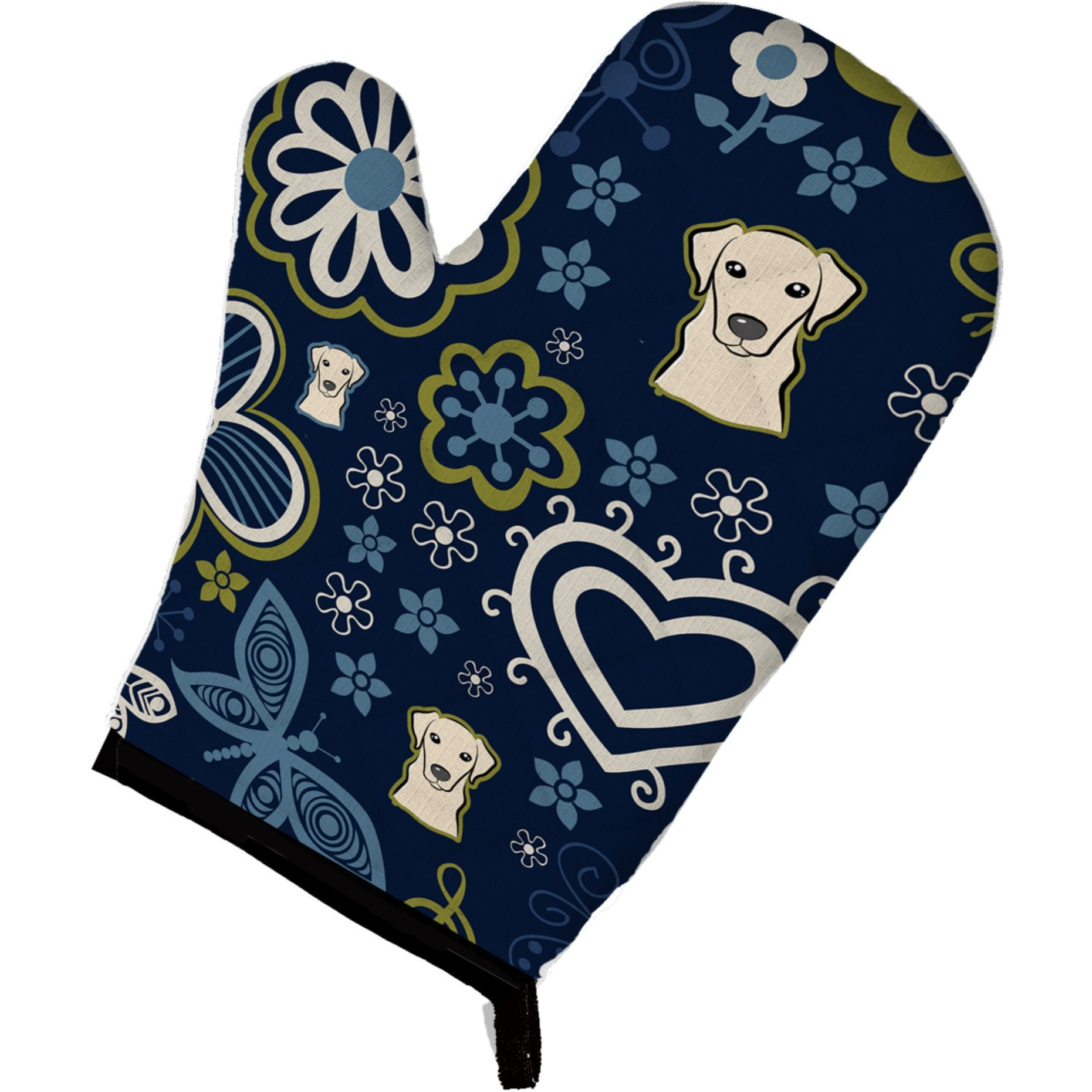 &quotCaroline's Treasures Blue Flowers Yellow Labrador, Large, multicolor oven mitt"