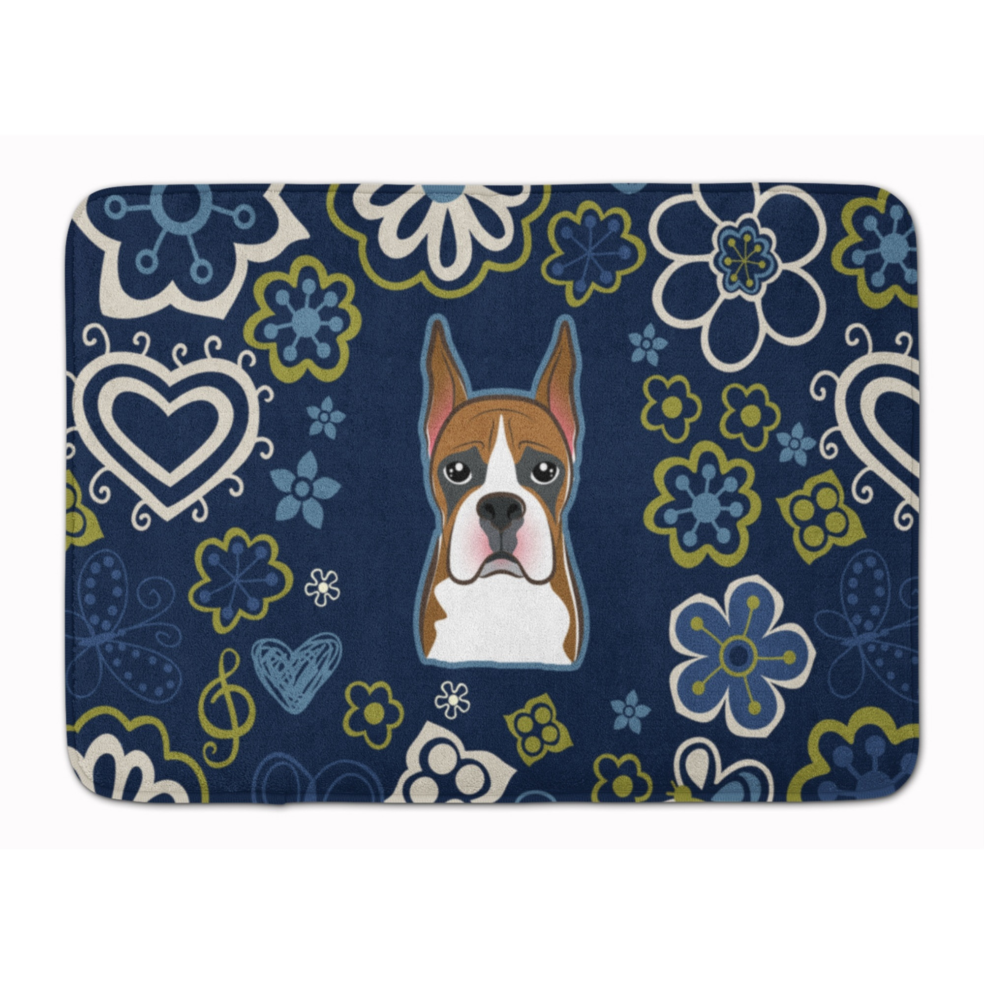 &quotCaroline's Treasures Blue Flowers Boxer Floor Mat, 19"" x 27"", Multicolor"