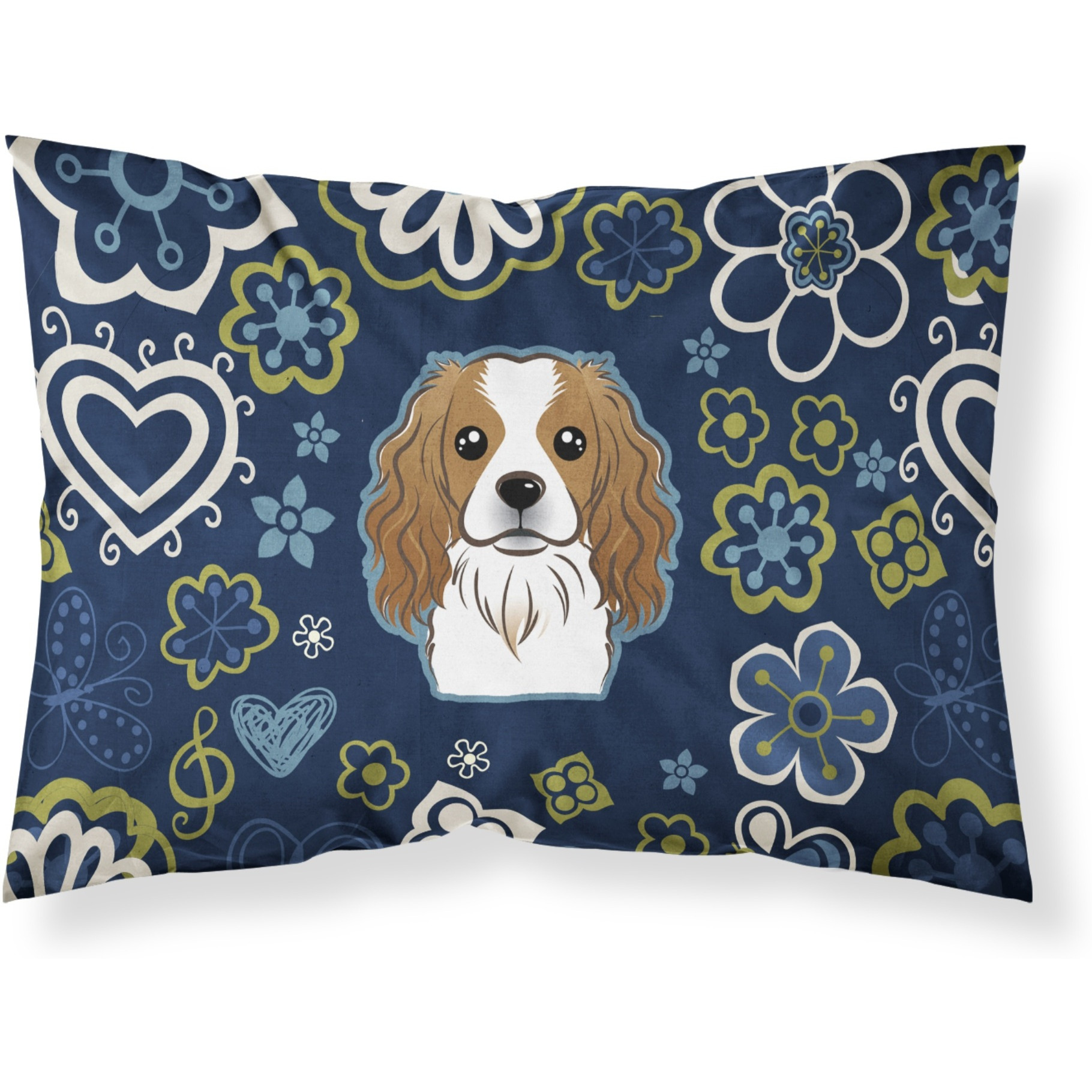 Blue Flowers Cavalier Spaniel Fabric Standard Pillowcase