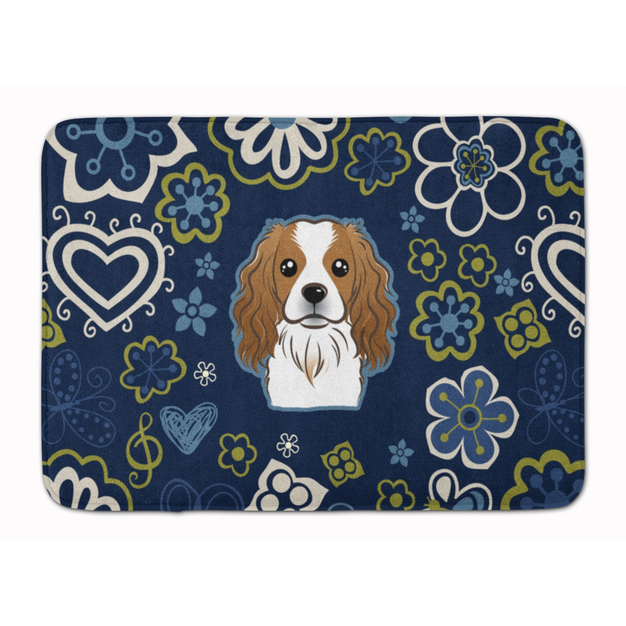 &quotCaroline's Treasures Blue Flowers Cavalier Spaniel Floor Mat, 19"" x 27"", Multicolor"