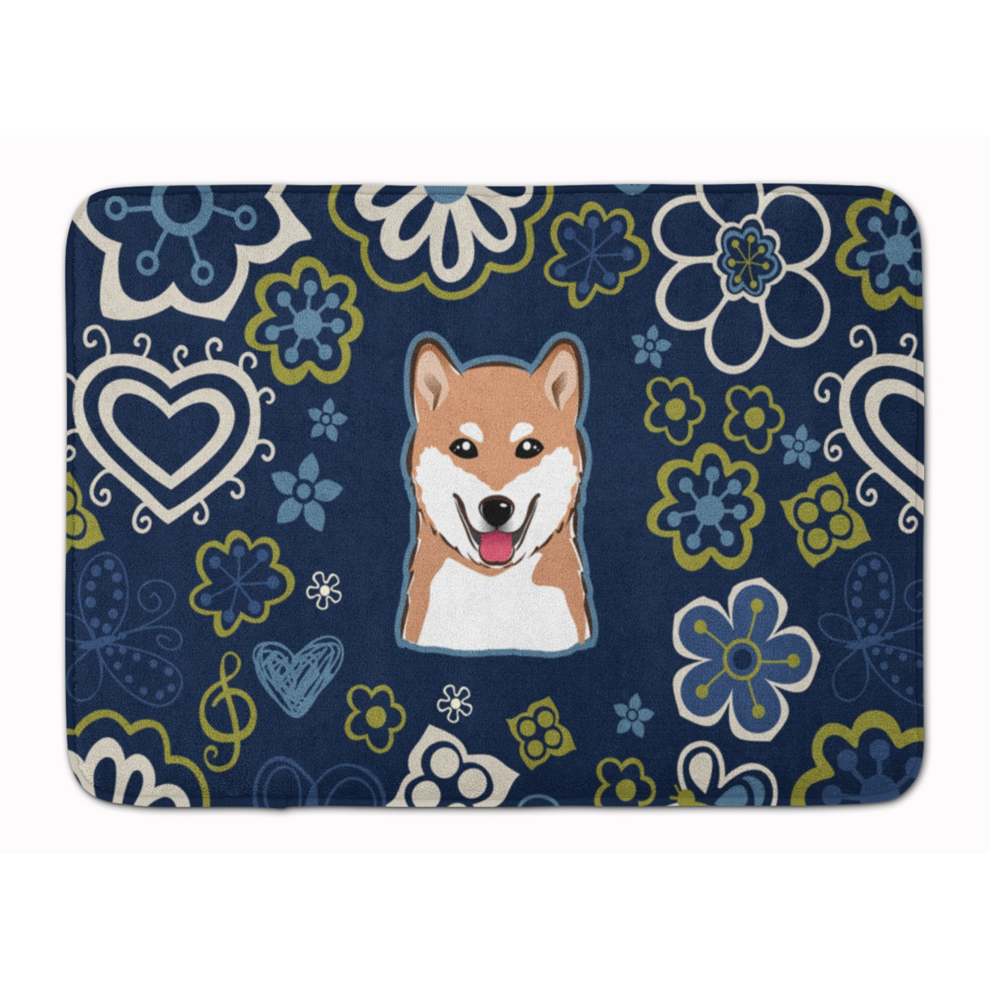 &quotCaroline's Treasures Blue Flowers Shiba Inu Floor Mat, 19"" x 27"", Multicolor"