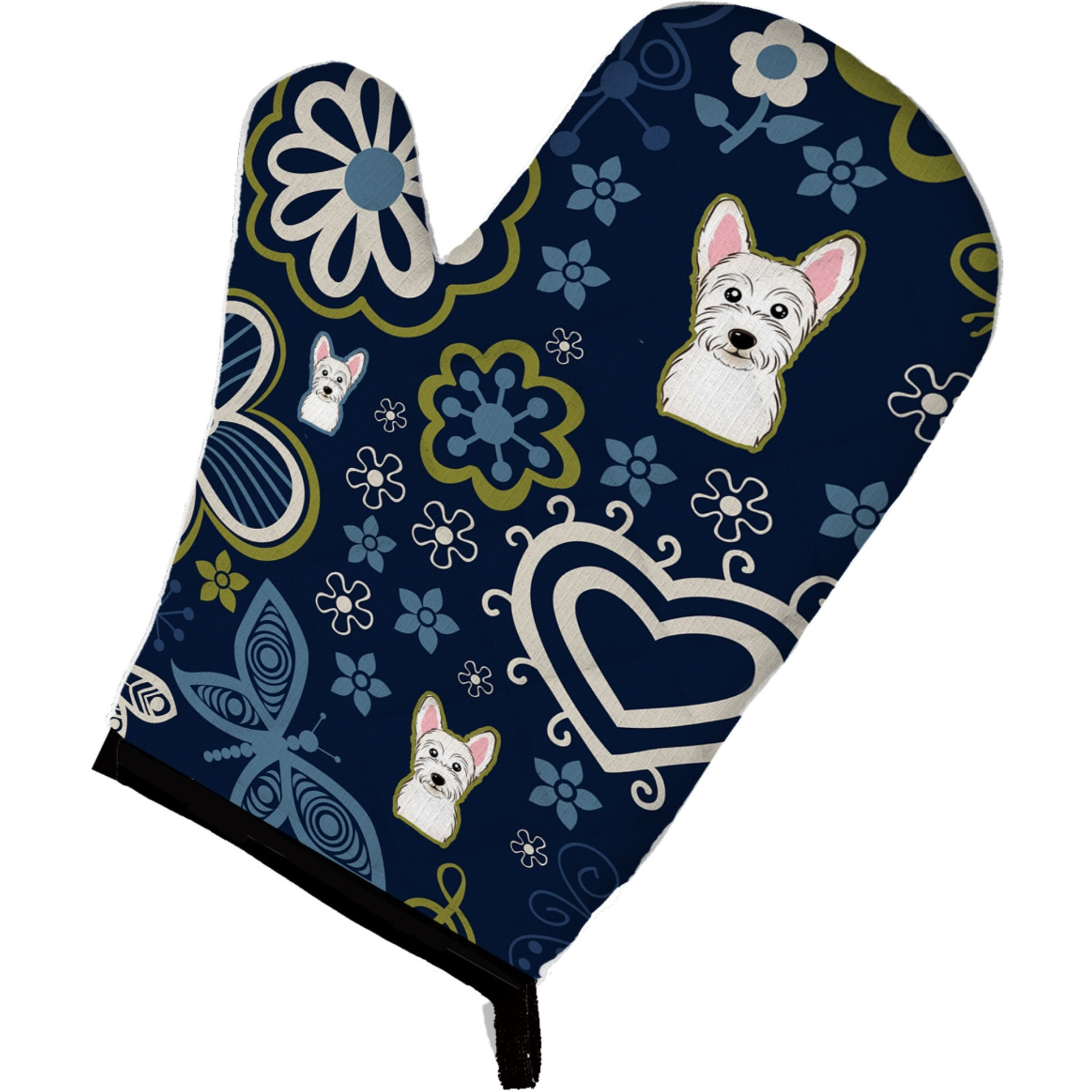 &quotCaroline's Treasures Blue Flowers Westie, Large, multicolor oven mitt"