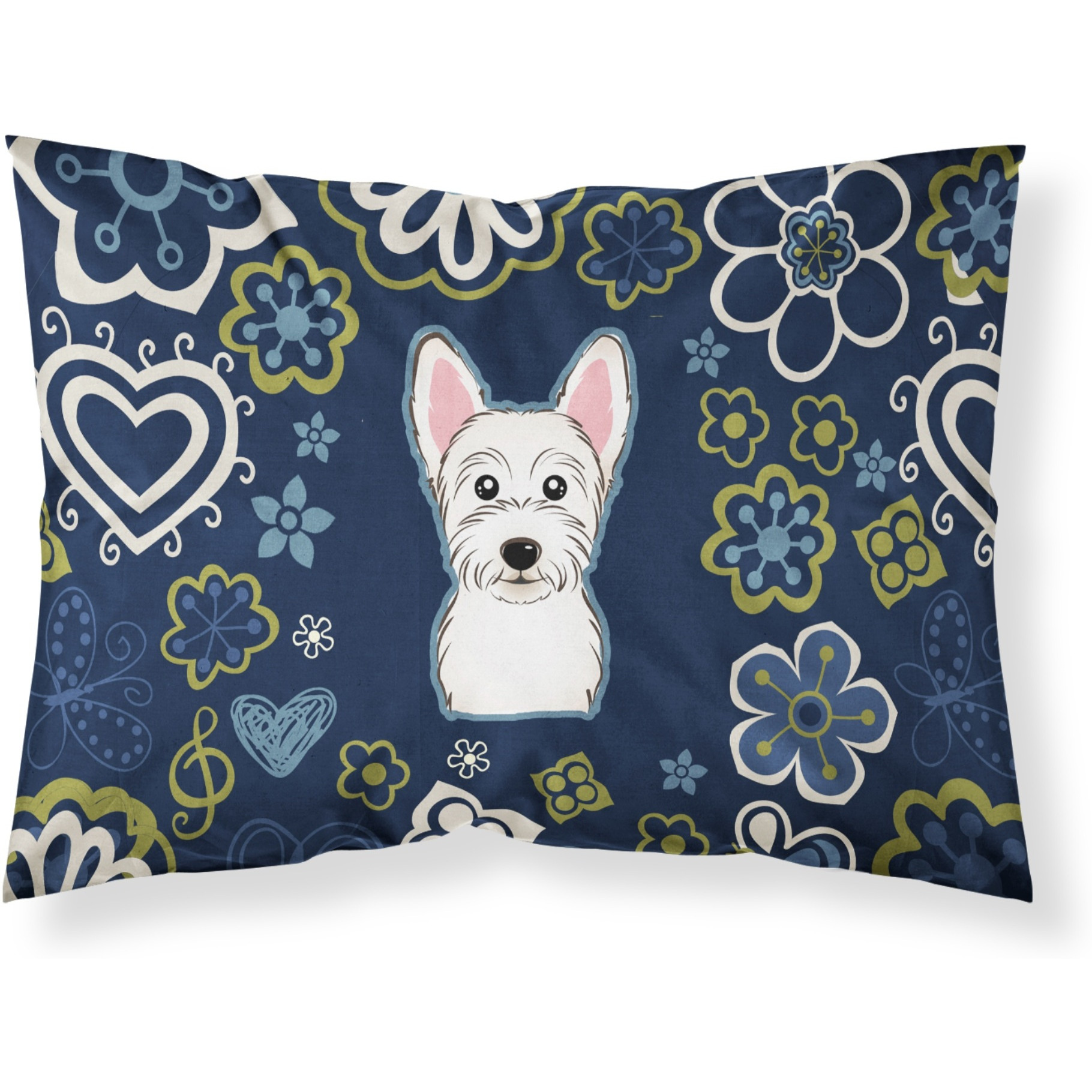 Blue Flowers Westie Fabric Standard Pillowcase