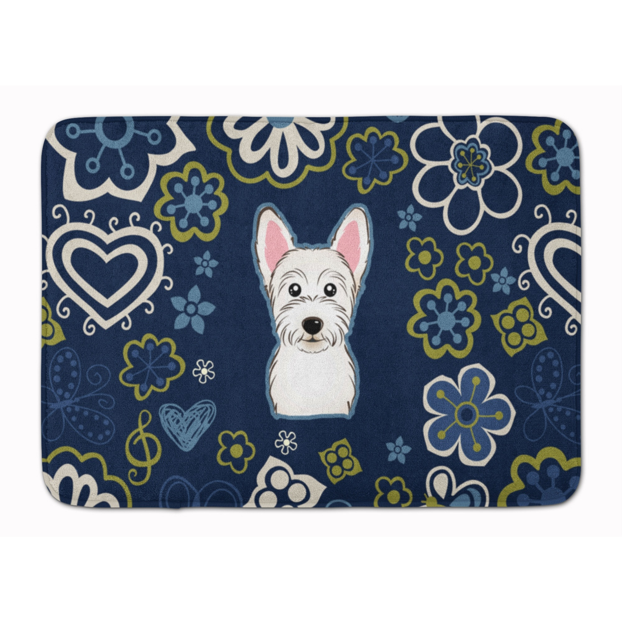 &quotCaroline's Treasures Blue Flowers Westie Floor Mat, 19"" x 27"", Multicolor"