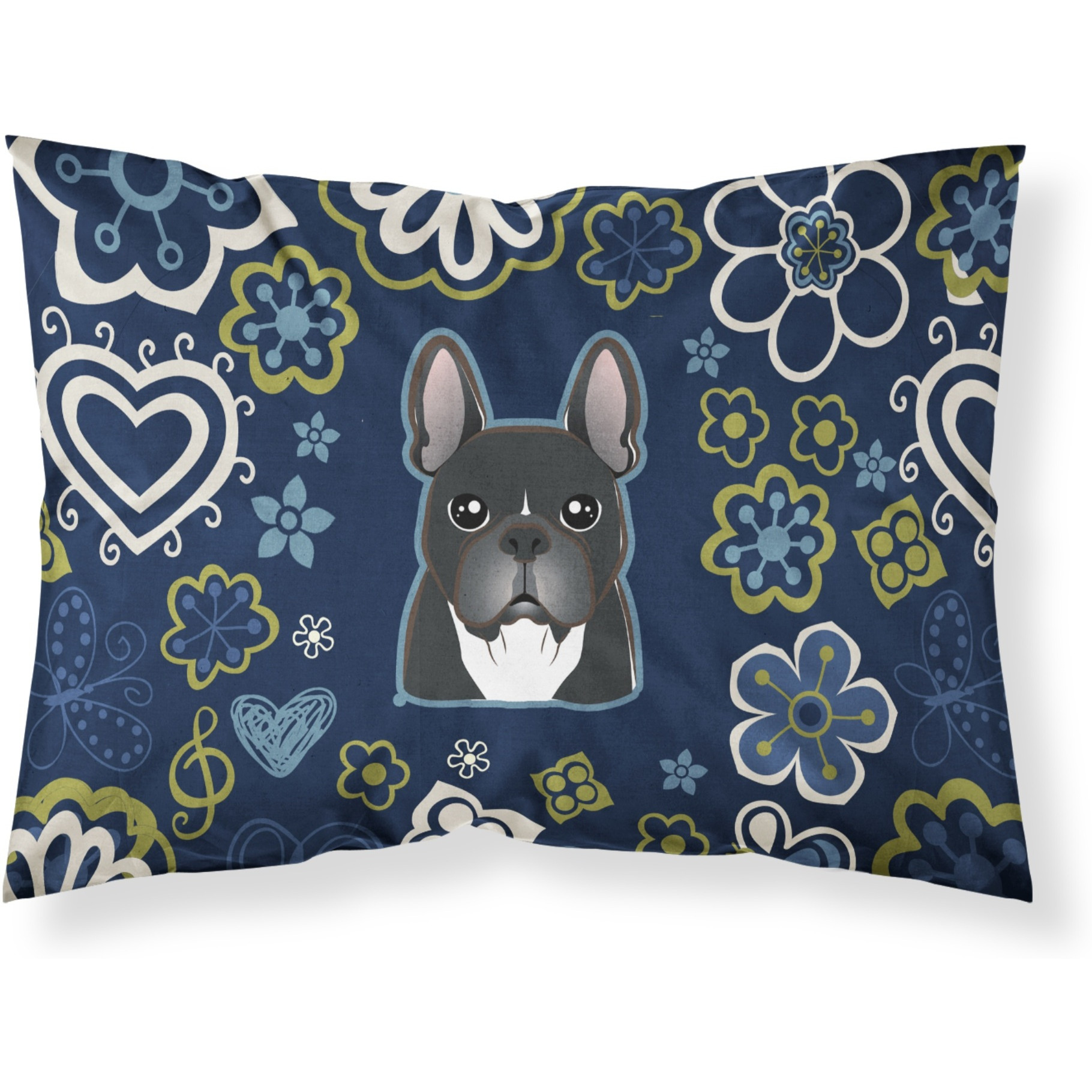 Blue Flowers French Bulldog Fabric Standard Pillowcase