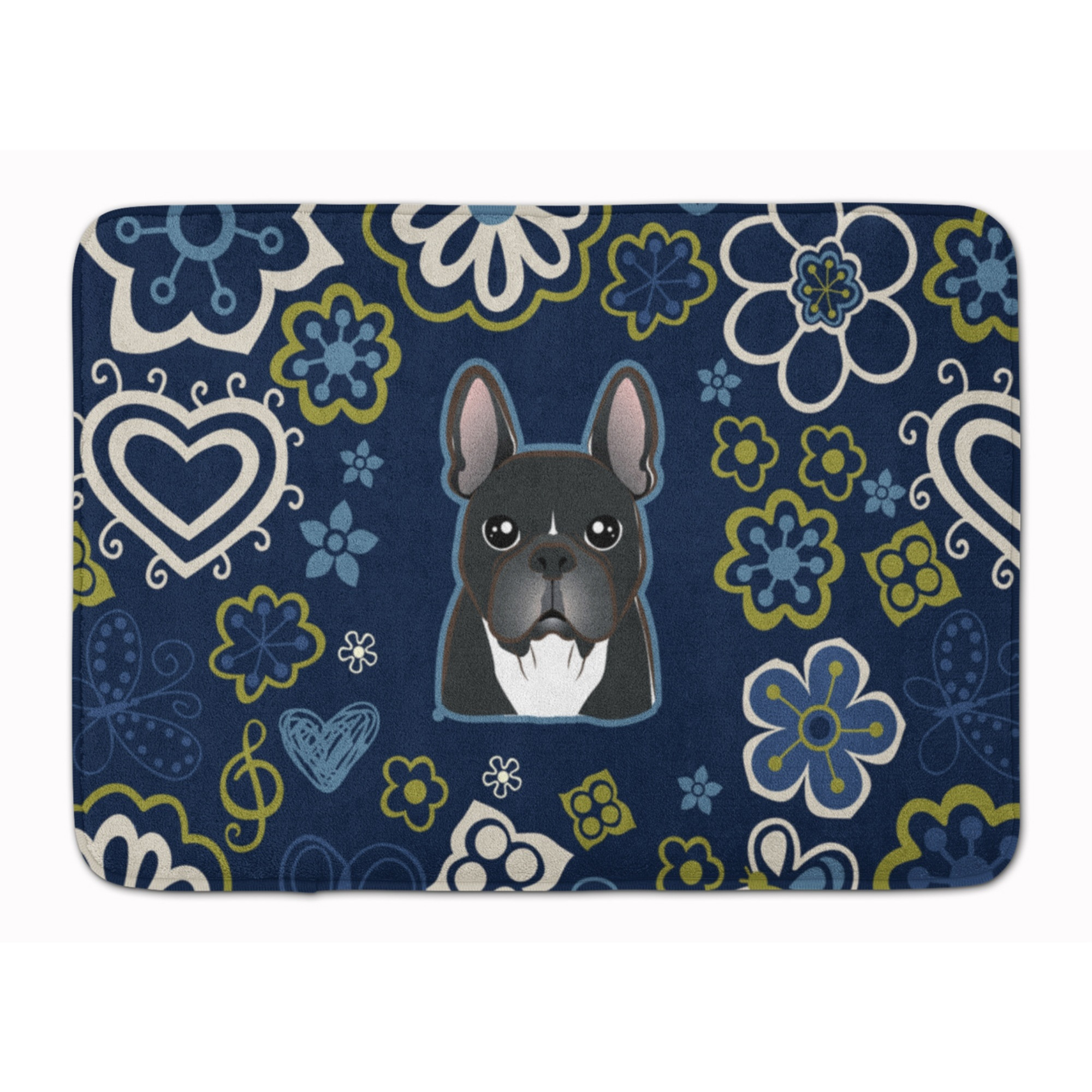 &quotCaroline's Treasures Blue Flowers French Bulldog Floor Mat, 19"" x 27"", Multicolor"