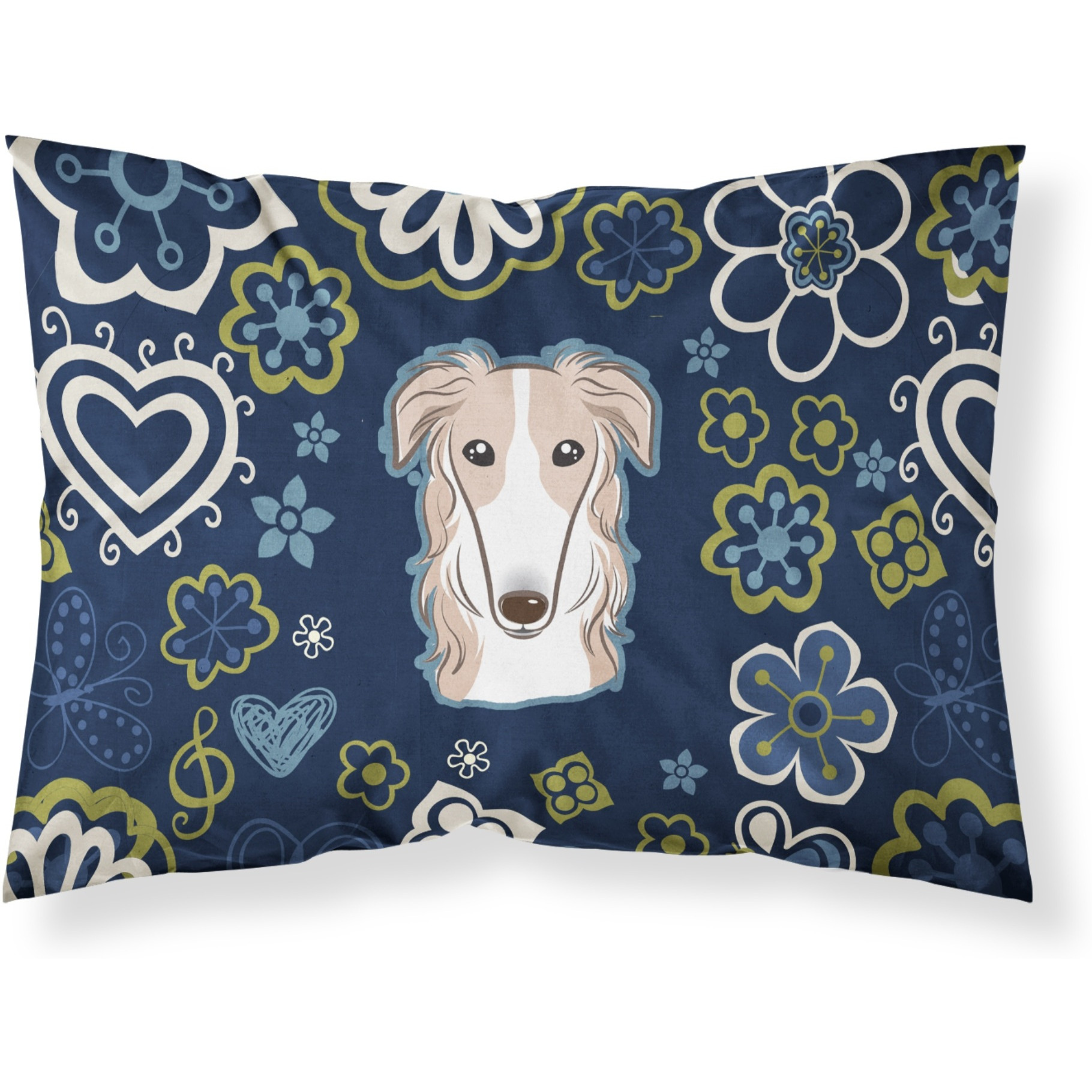 Blue Flowers Borzoi Fabric Standard Pillowcase
