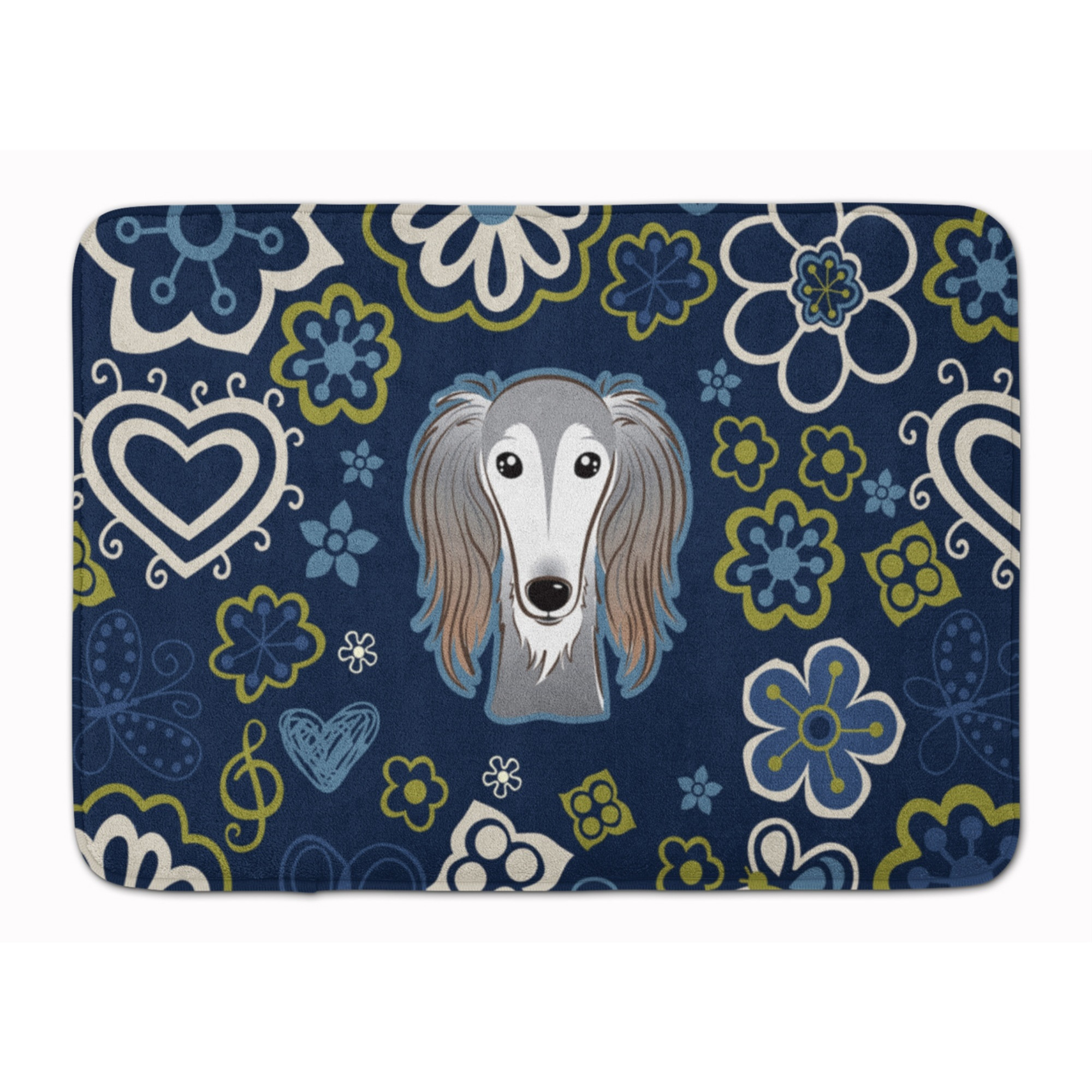 &quotCaroline's Treasures Blue Flowers Saluki Floor Mat, 19"" x 27"", Multicolor"