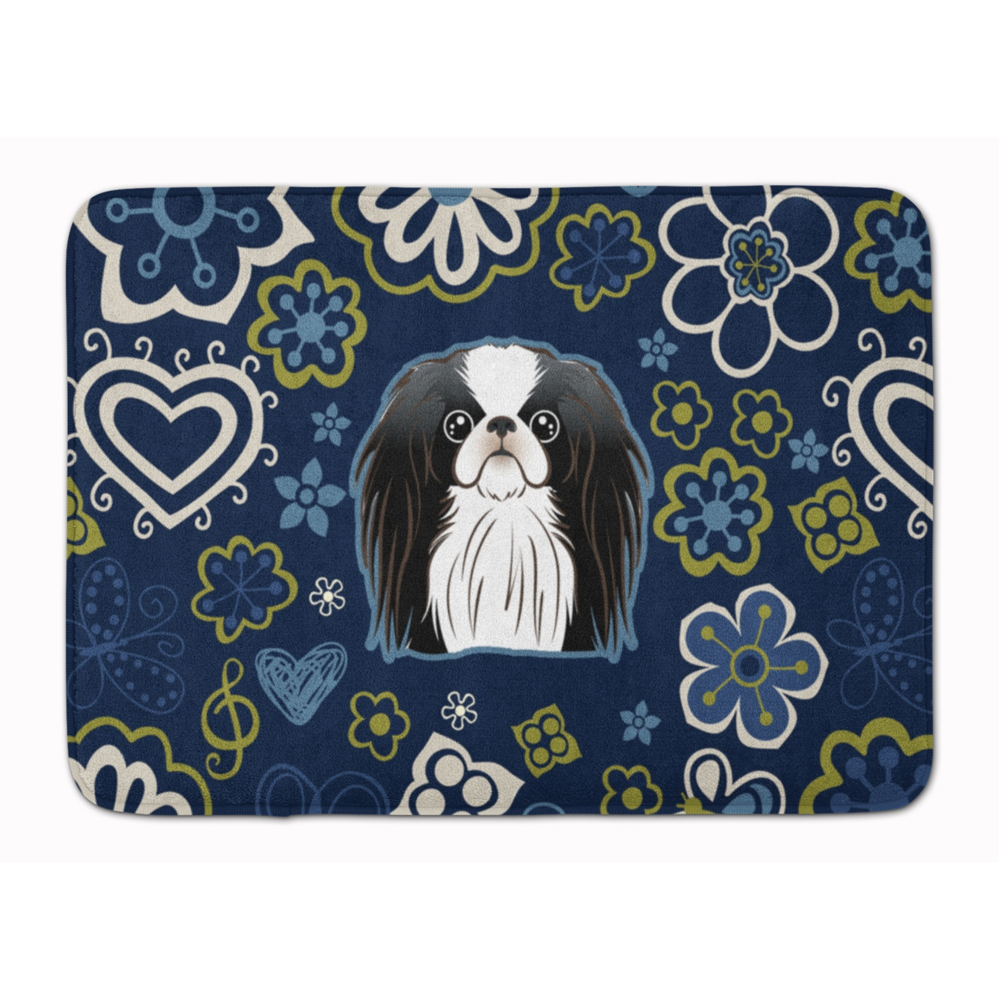 &quotCaroline's Treasures Blue Flowers Japanese Chin Floor Mat, 19"" x 27"", Multicolor"