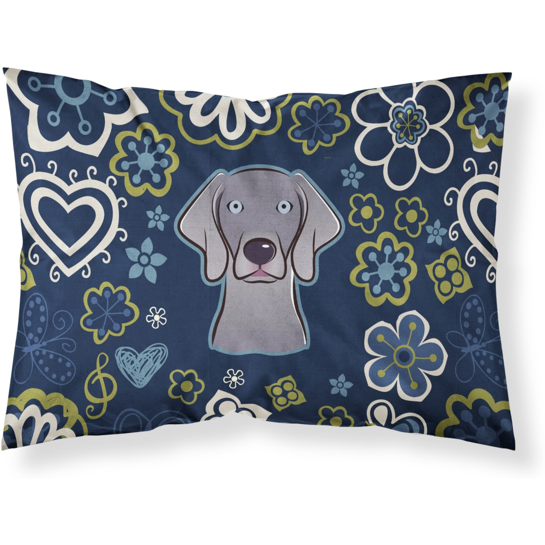 Blue Flowers Weimaraner Fabric Standard Pillowcase