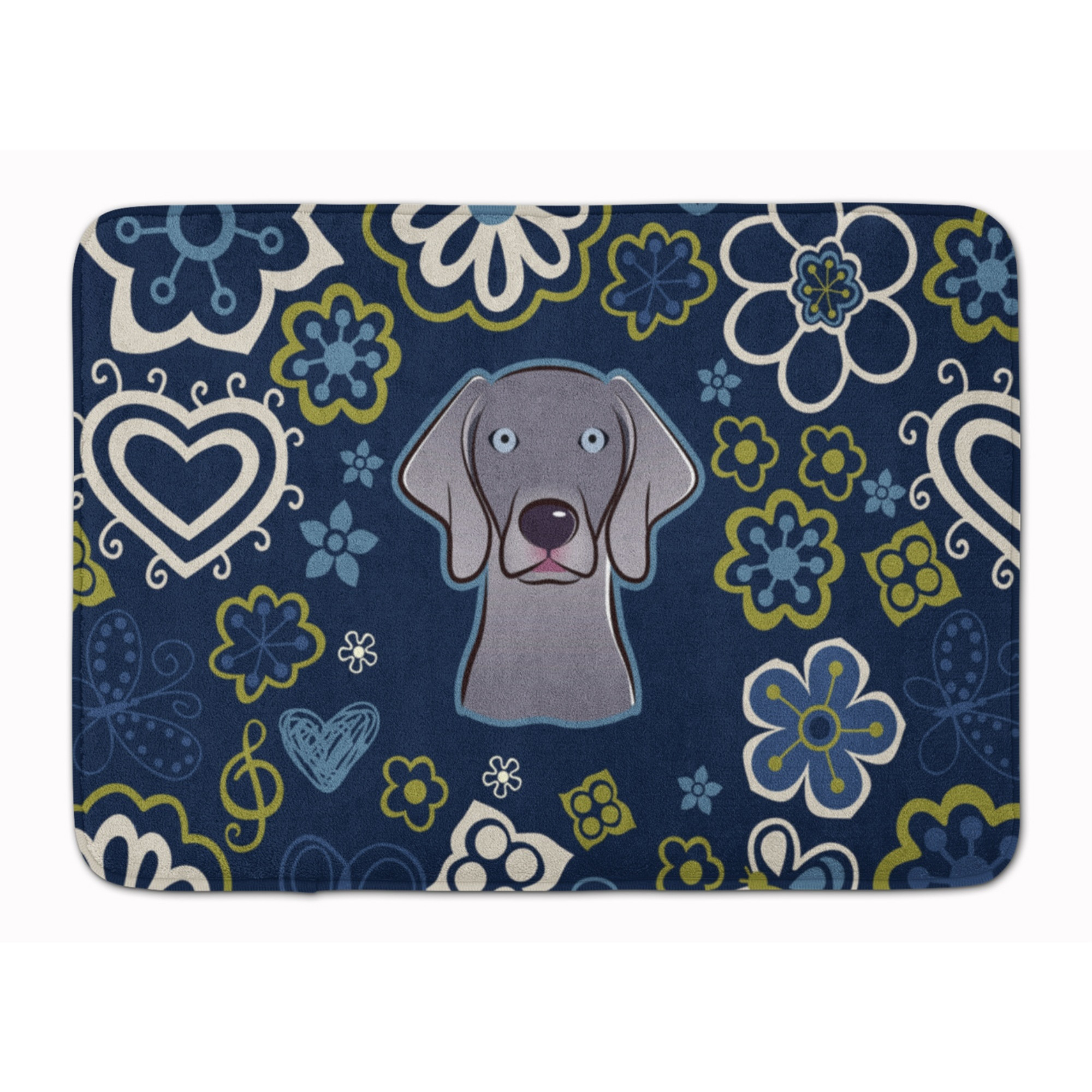 &quotCaroline's Treasures Blue Flowers Weimaraner Floor Mat, 19"" x 27"", Multicolor"