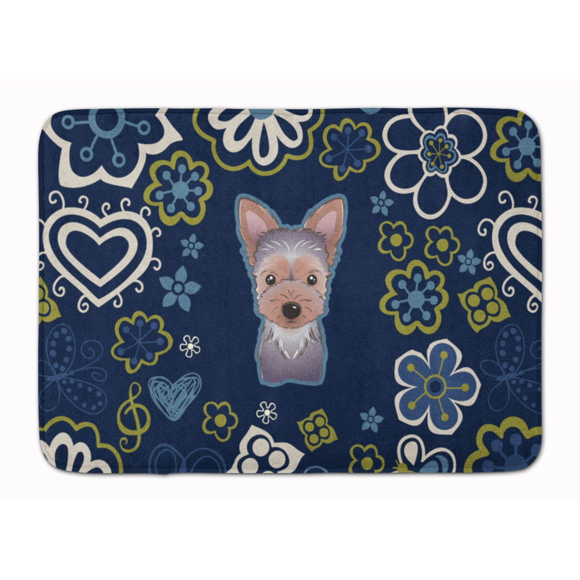 &quotCaroline's Treasures Blue Flowers Yorkie Puppy Floor Mat, 19"" x 27"", Multicolor"