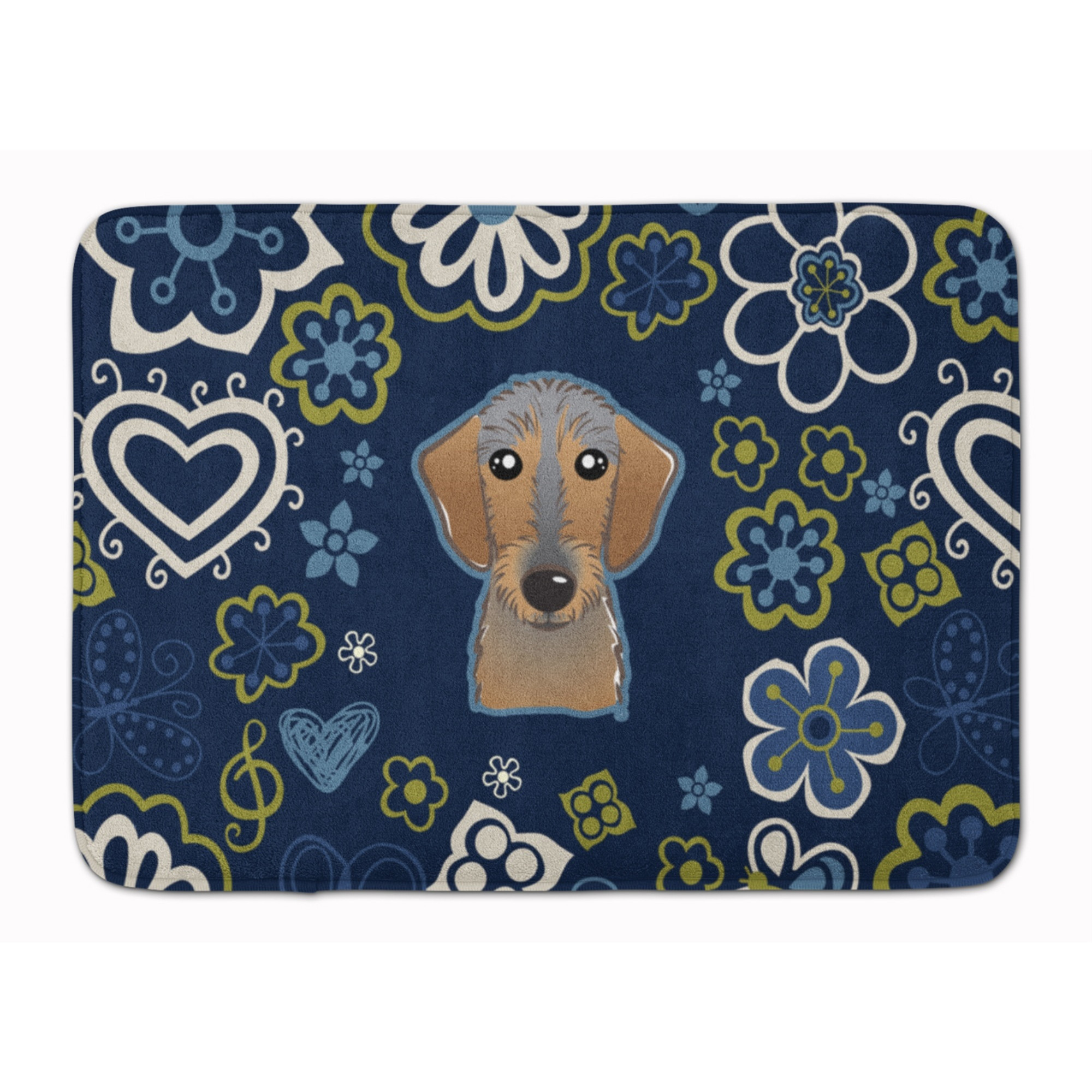 &quotCaroline's Treasures Blue Flowers Wirehaired Dachshund Floor Mat, 19"" x 27"", Multicolor"