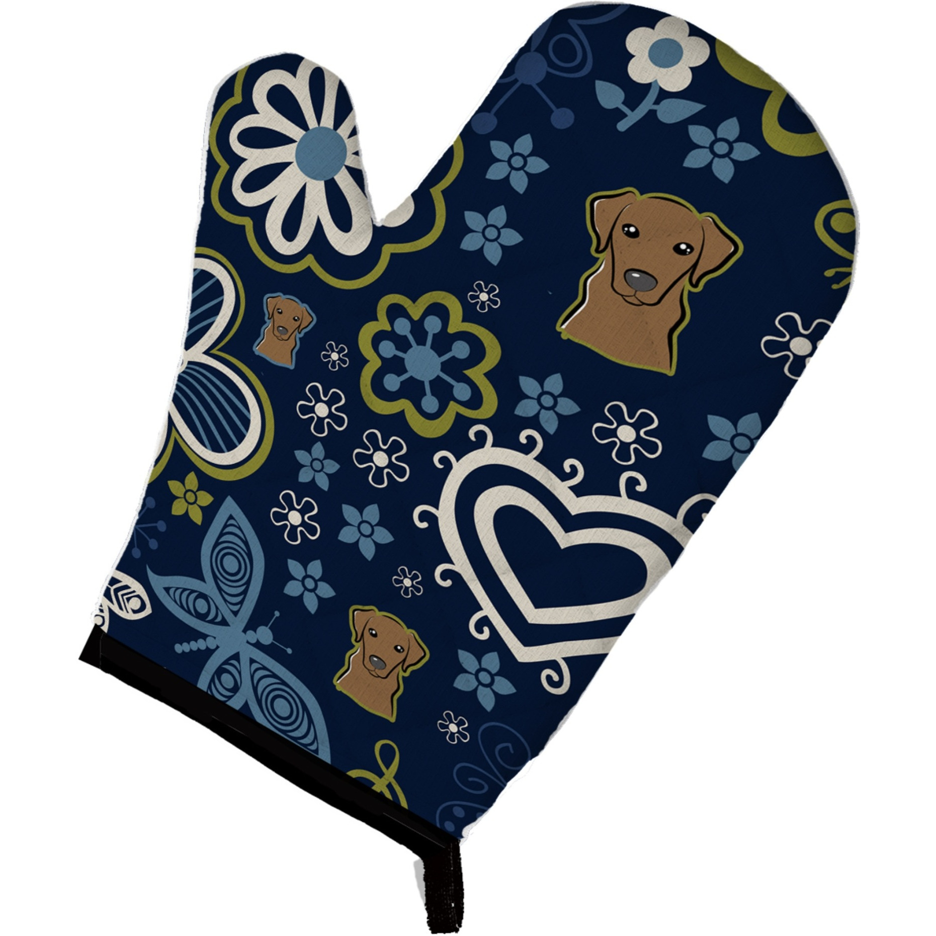 &quotCaroline's Treasures Blue Flowers Chocolate Labrador, Large, multicolor oven mitt"