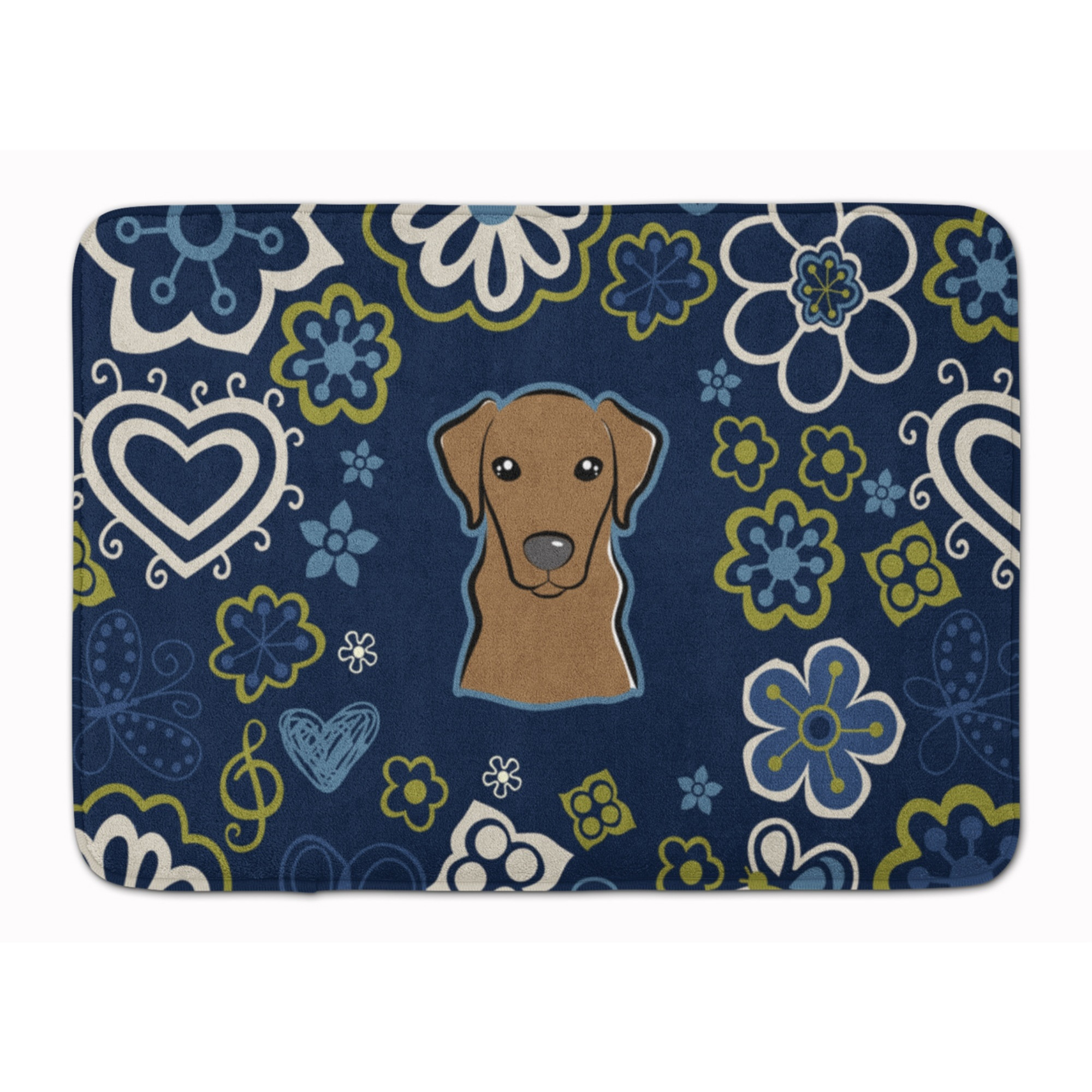&quotCaroline's Treasures Blue Flowers Chocolate Labrador Floor Mat, 19"" x 27"", Multicolor"