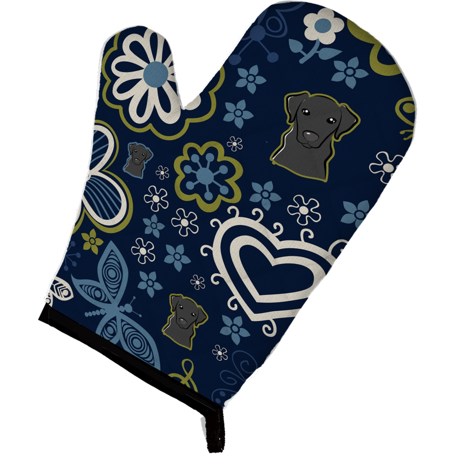 &quotCaroline's Treasures Blue Flowers Black Labrador, Large, multicolor oven mitt"