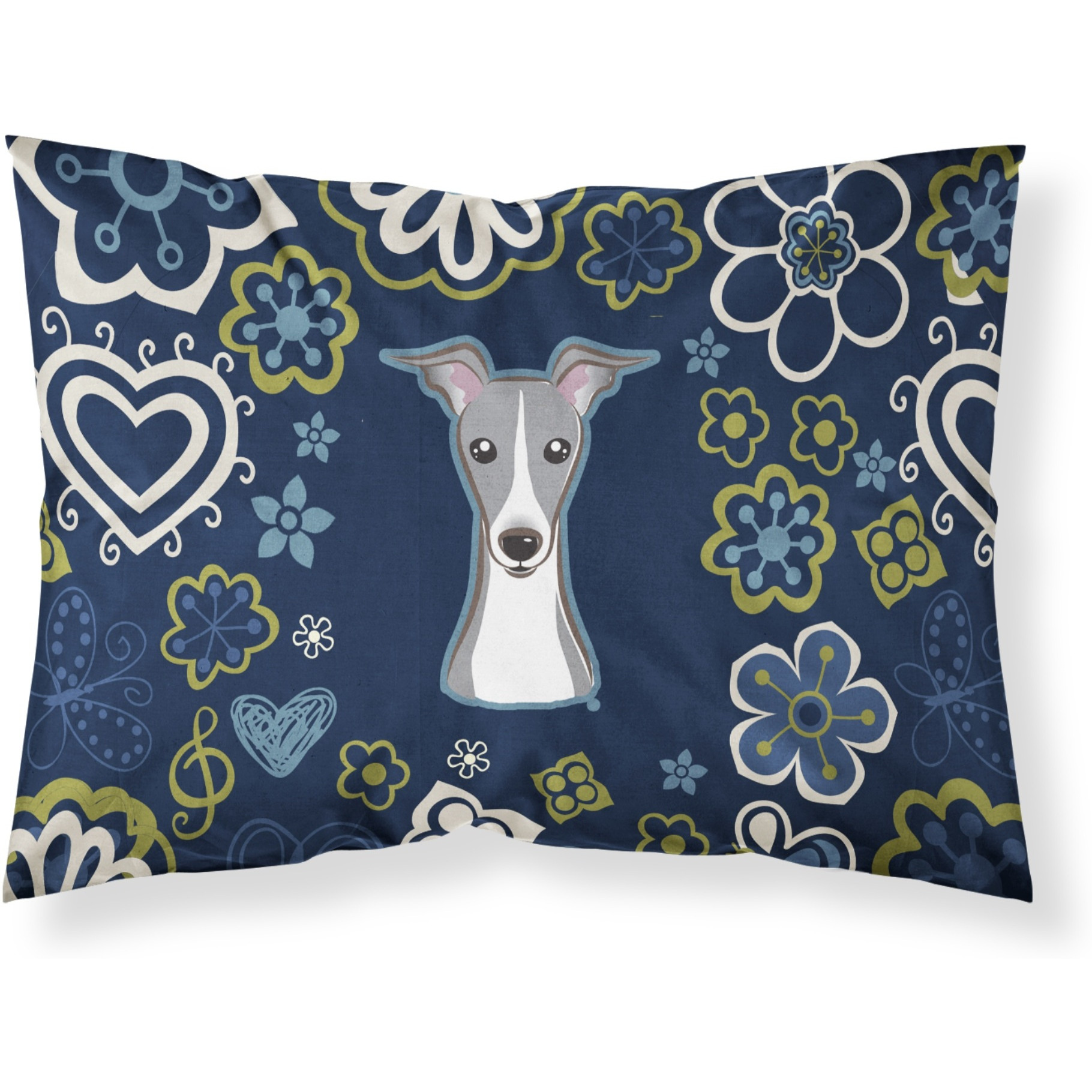 Blue Flowers Italian Greyhound Fabric Standard Pillowcase