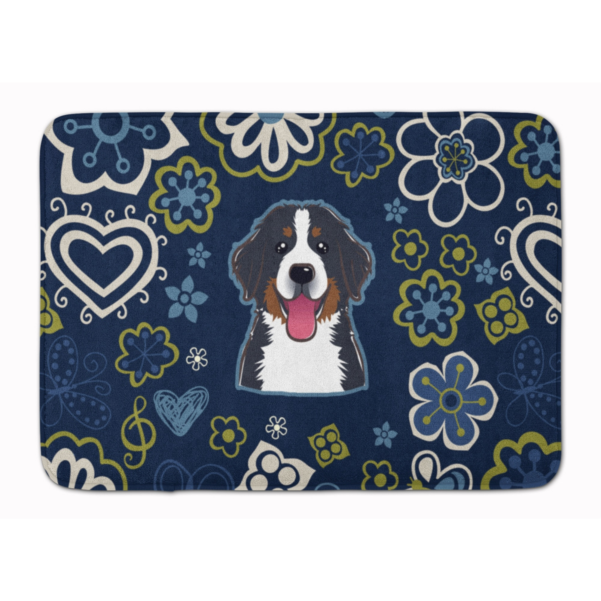 &quotCaroline's Treasures Blue Flowers Bernese Mountain Dog Floor Mat, 19"" x 27"", Multicolor"