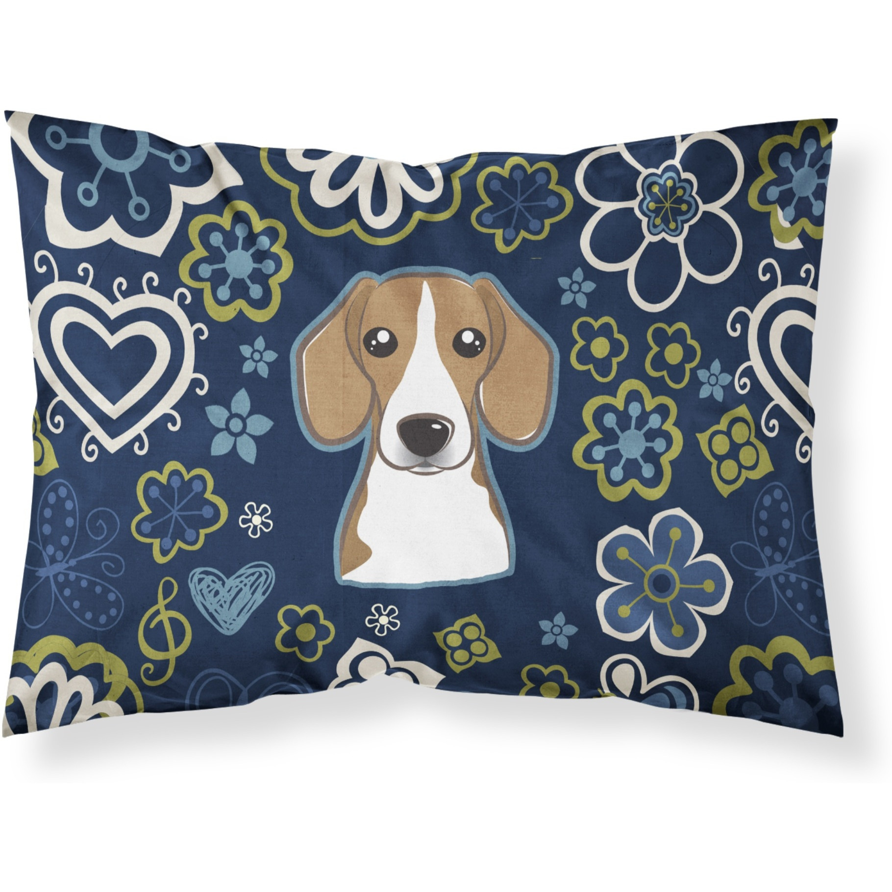Blue Flowers Beagle Fabric Standard Pillowcase