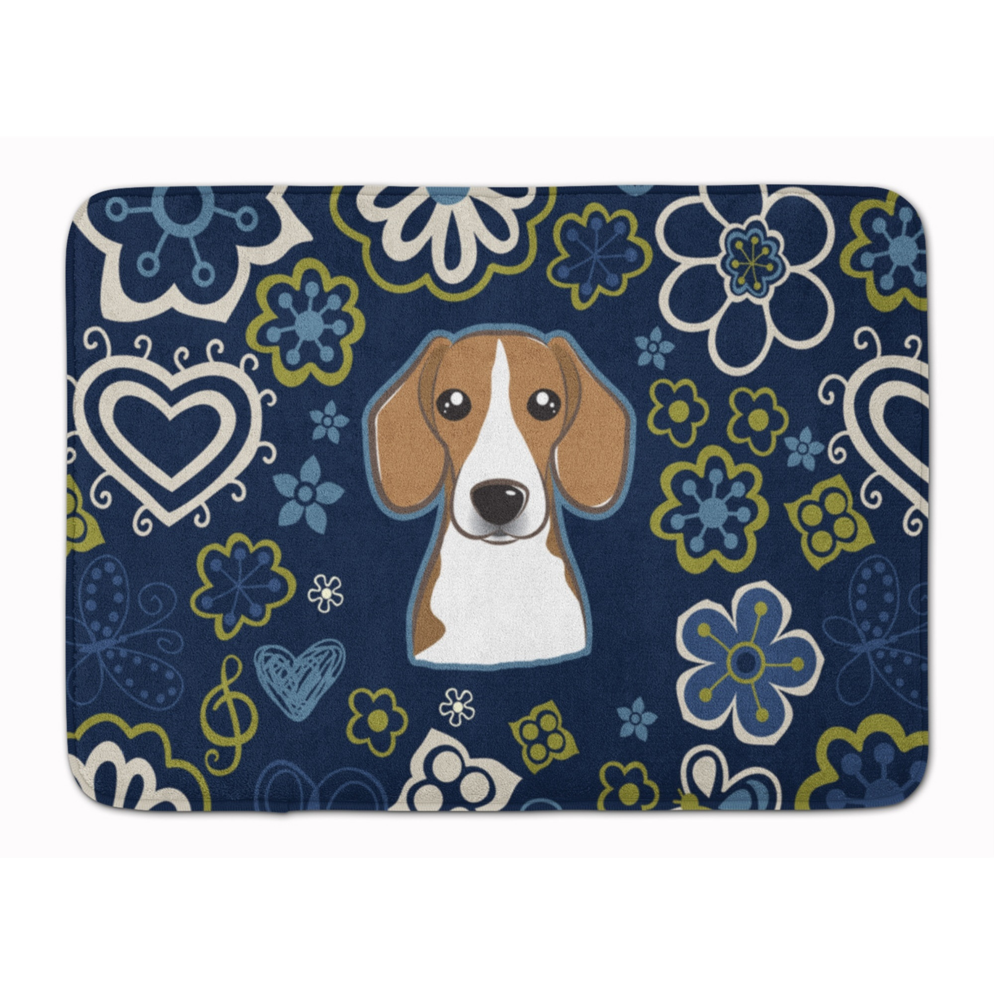 &quotCaroline's Treasures Blue Flowers Beagle Floor Mat, 19"" x 27"", Multicolor"