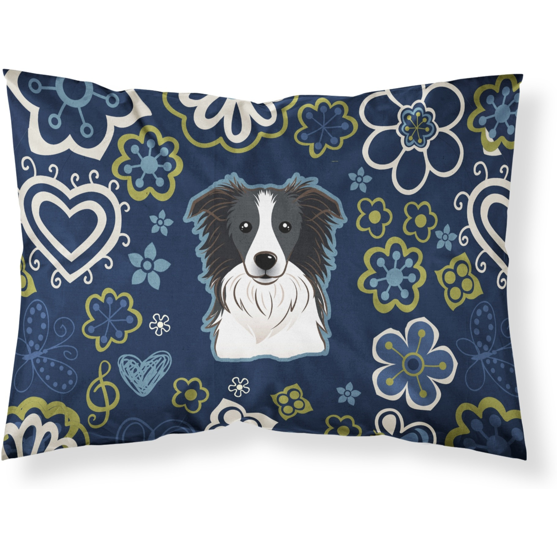 Blue Flowers Border Collie Fabric Standard Pillowcase