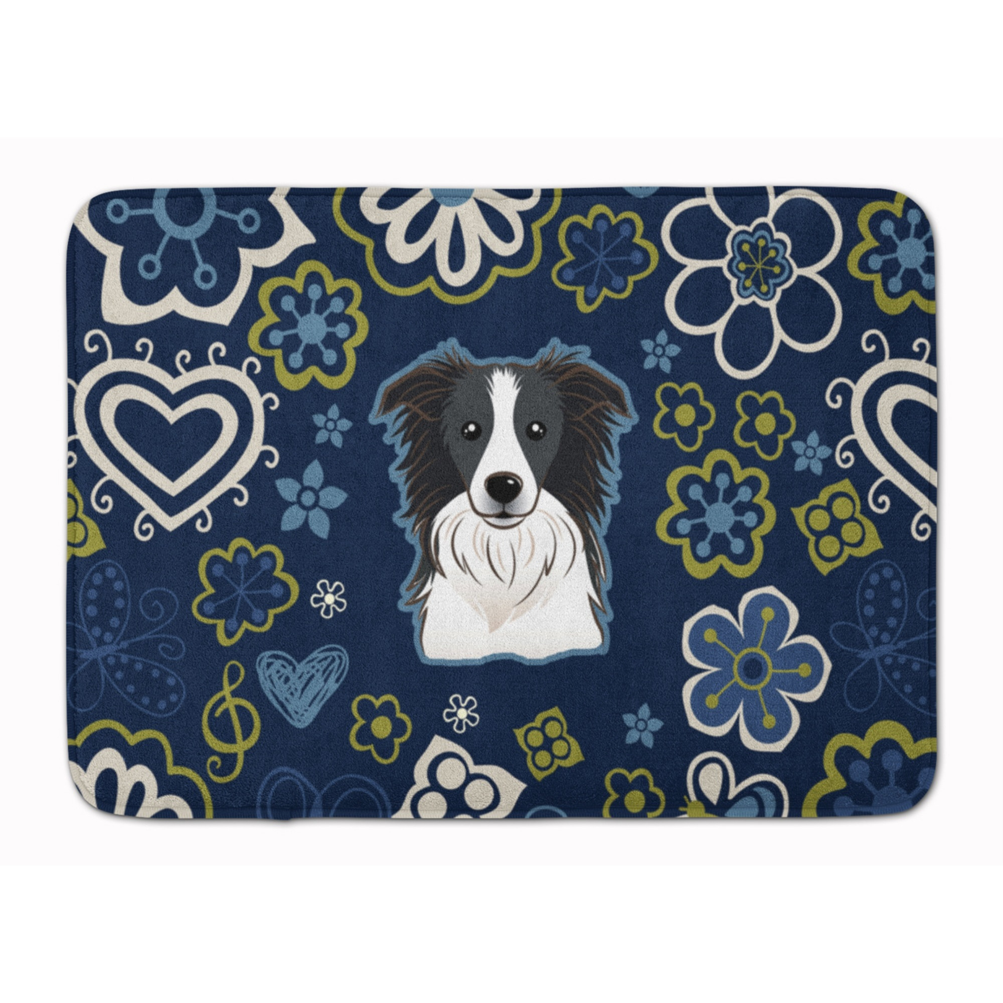 &quotCaroline's Treasures Blue Flowers Border Collie Floor Mat, 19"" x 27"", Multicolor"