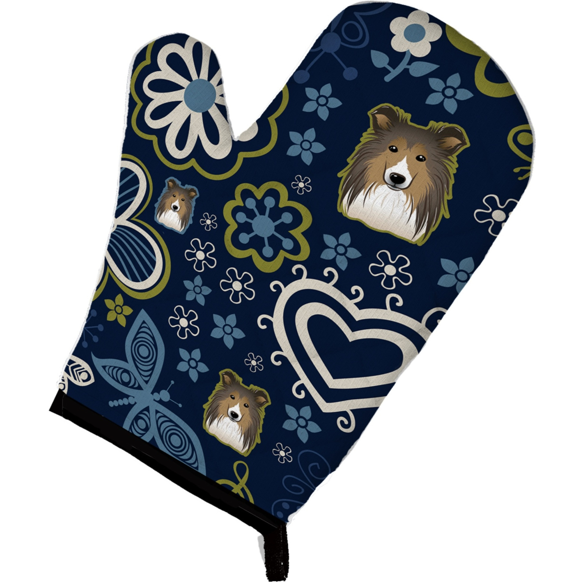 &quotCaroline's Treasures Blue Flowers Sheltie, Large, multicolor oven mitt"
