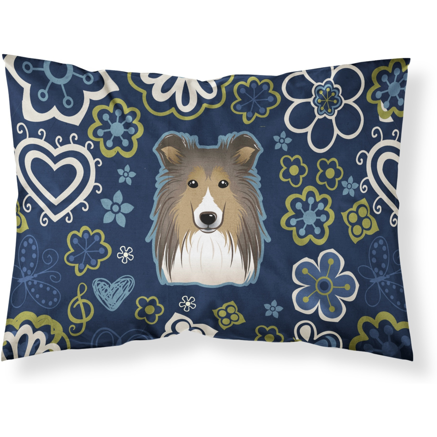 Blue Flowers Sheltie Fabric Standard Pillowcase