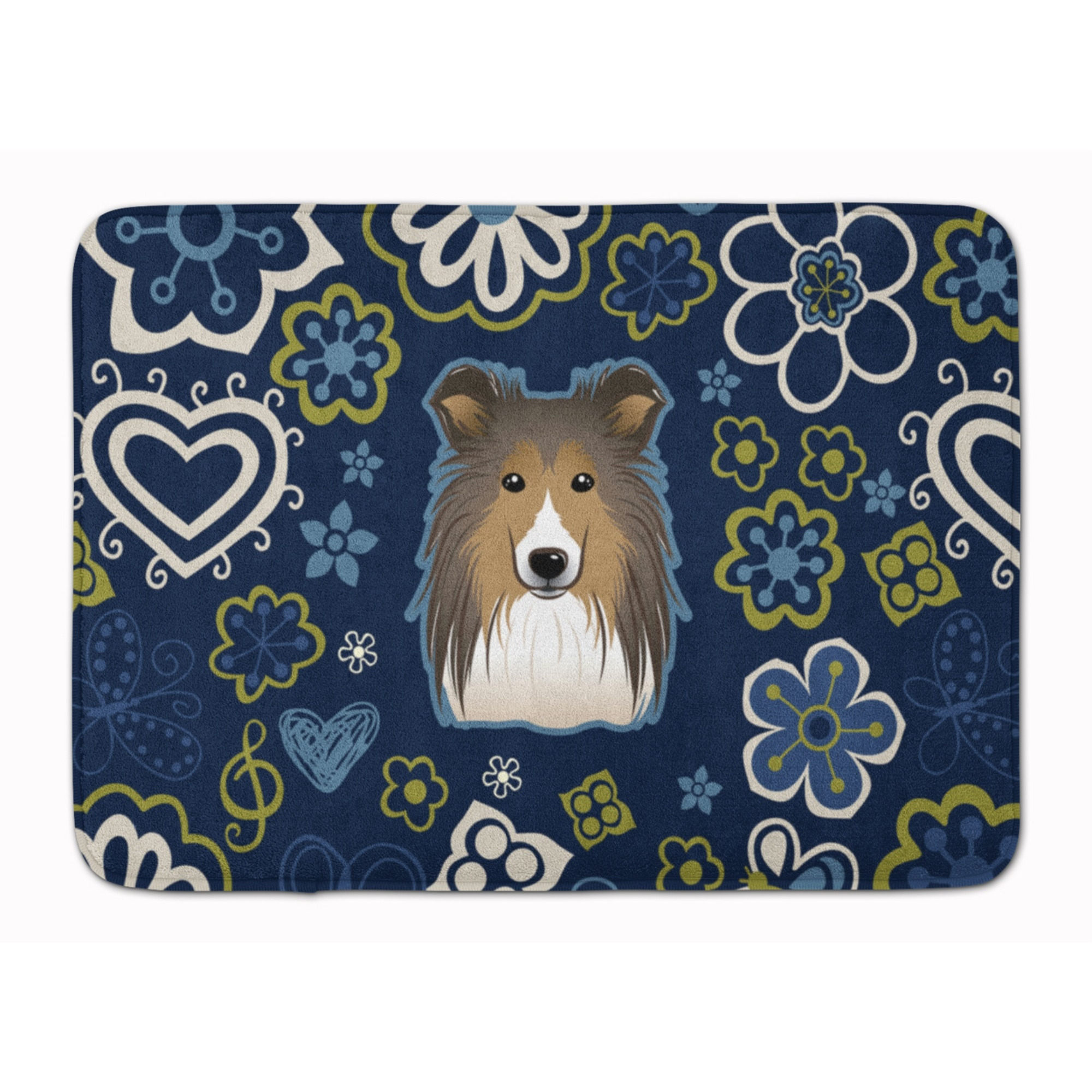 &quotCaroline's Treasures Blue Flowers Sheltie Floor Mat, 19"" x 27"", Multicolor"