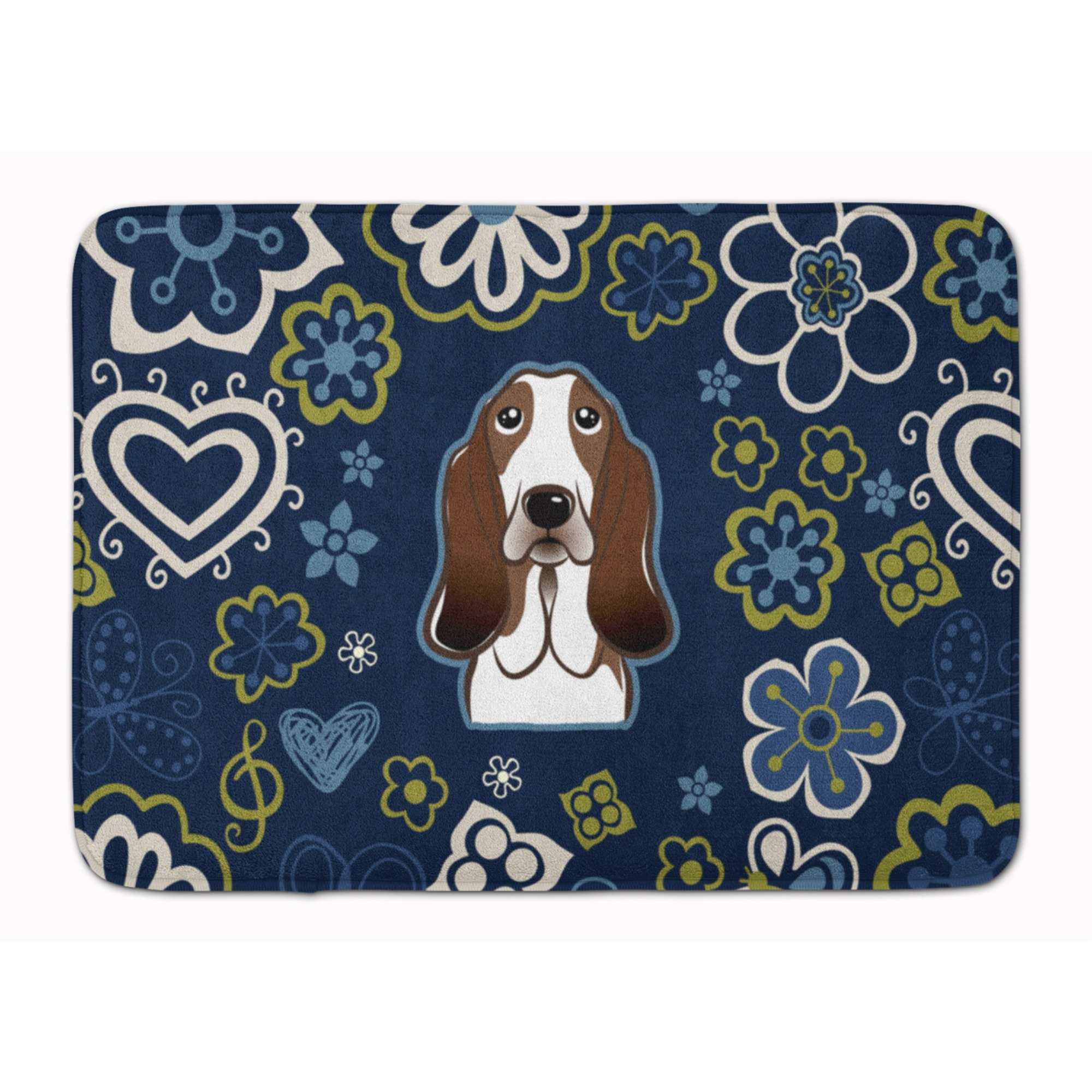 &quotCaroline's Treasures Blue Flowers Basset Hound Floor Mat, 19"" x 27"", Multicolor"