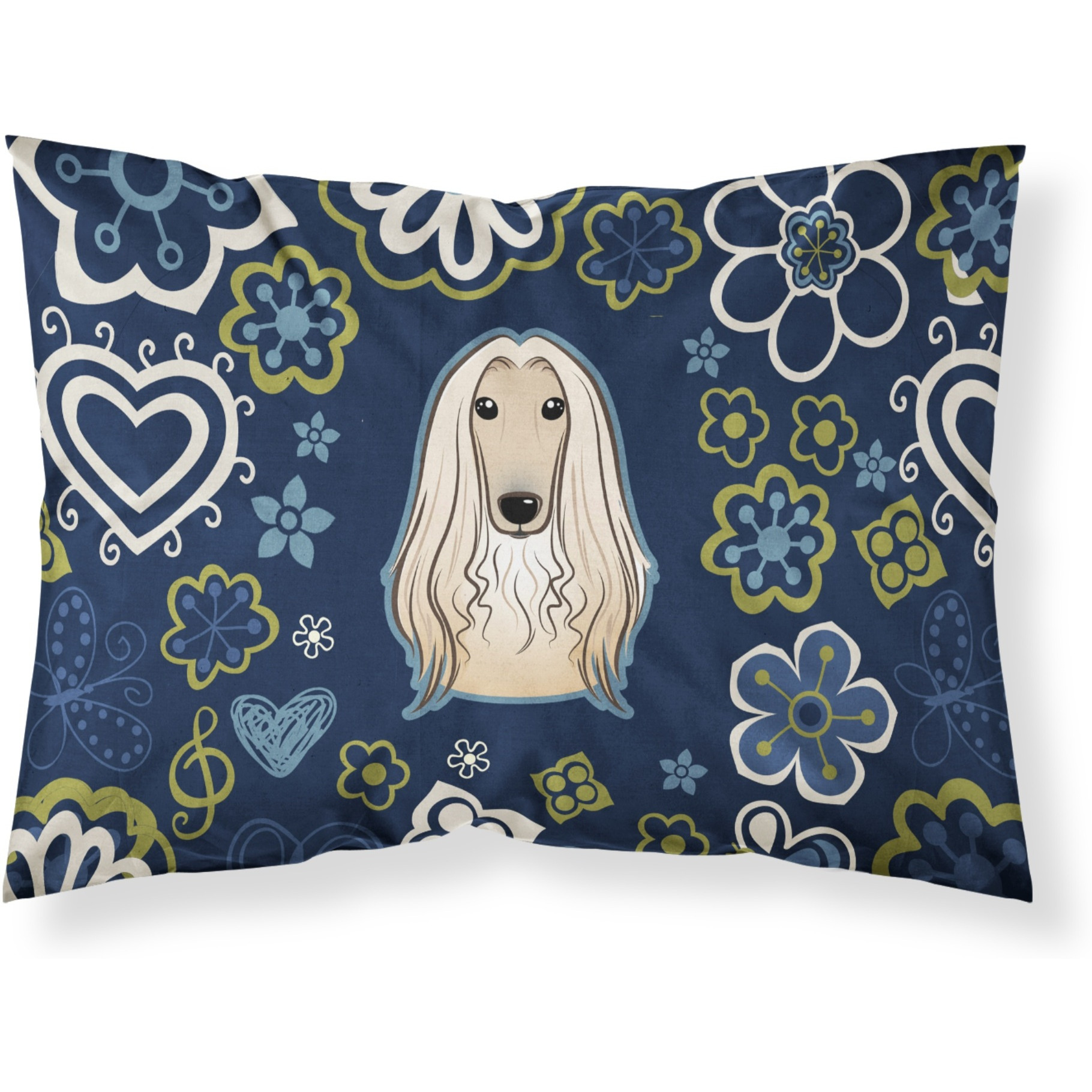 Blue Flowers Afghan Hound Fabric Standard Pillowcase