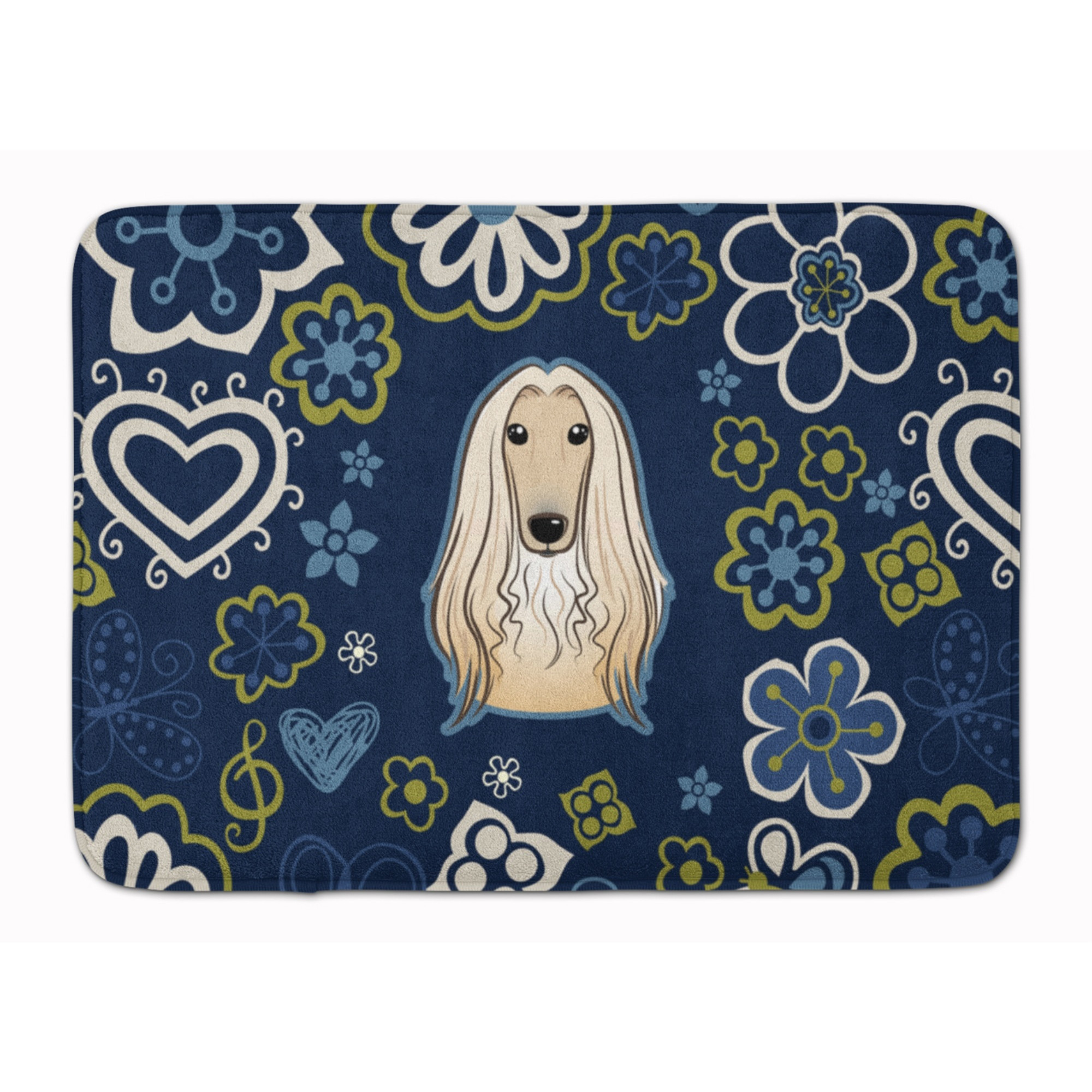 &quotCaroline's Treasures Blue Flowers Afghan Hound Floor Mat, 19"" x 27"", Multicolor"