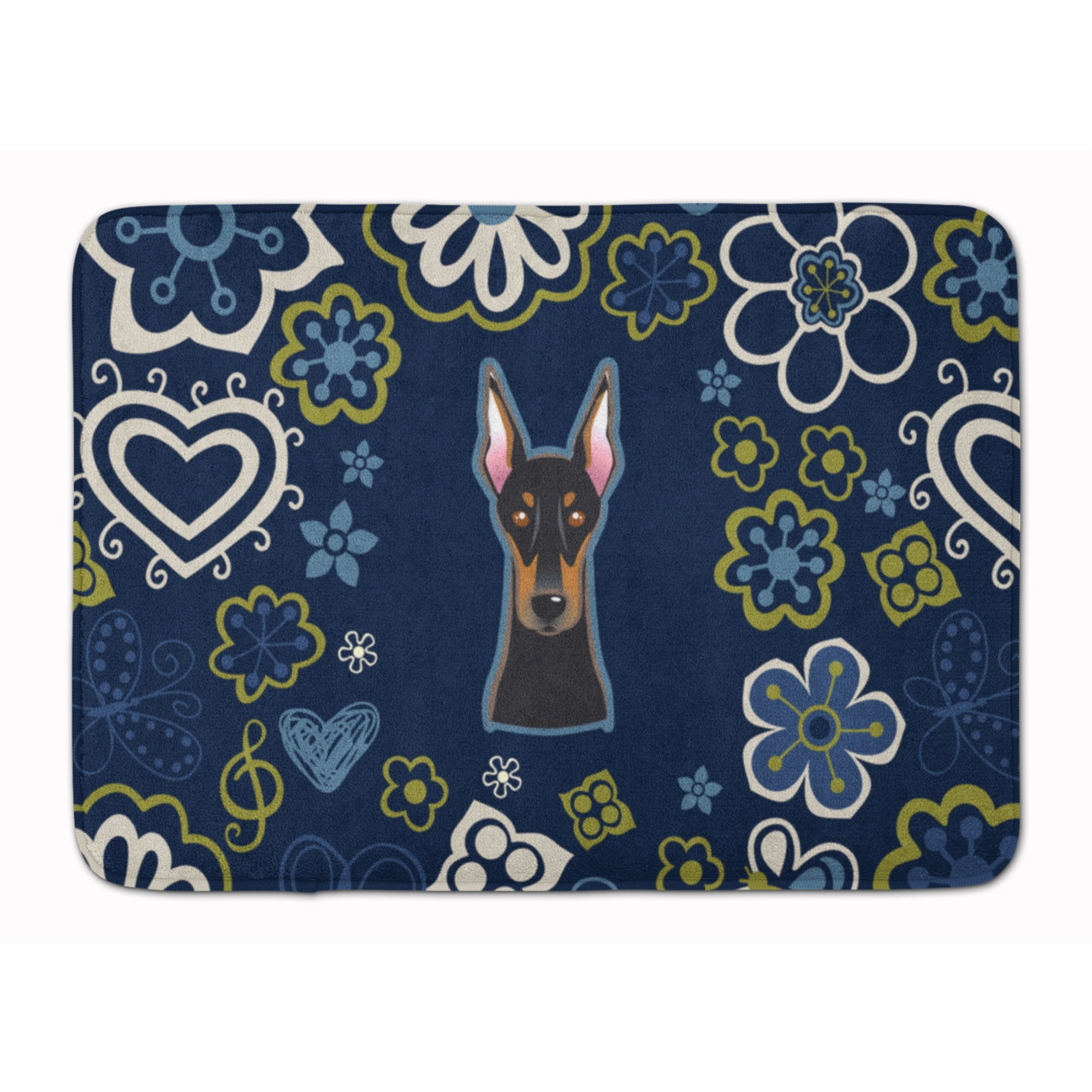&quotCaroline's Treasures Blue Flowers Doberman Pinscher Floor Mat, 19"" x 27"", Multicolor"