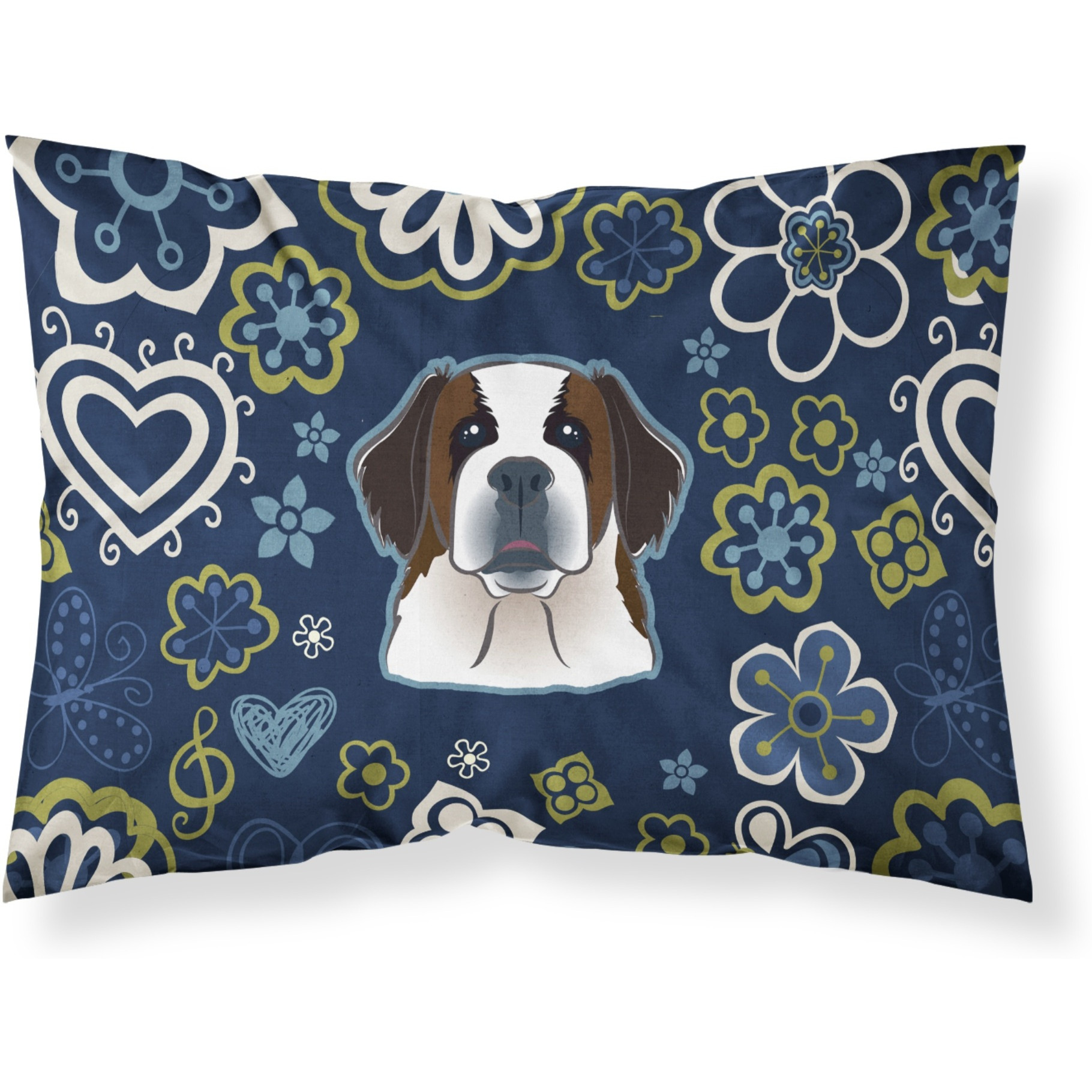Blue Flowers Saint Bernard Fabric Standard Pillowcase