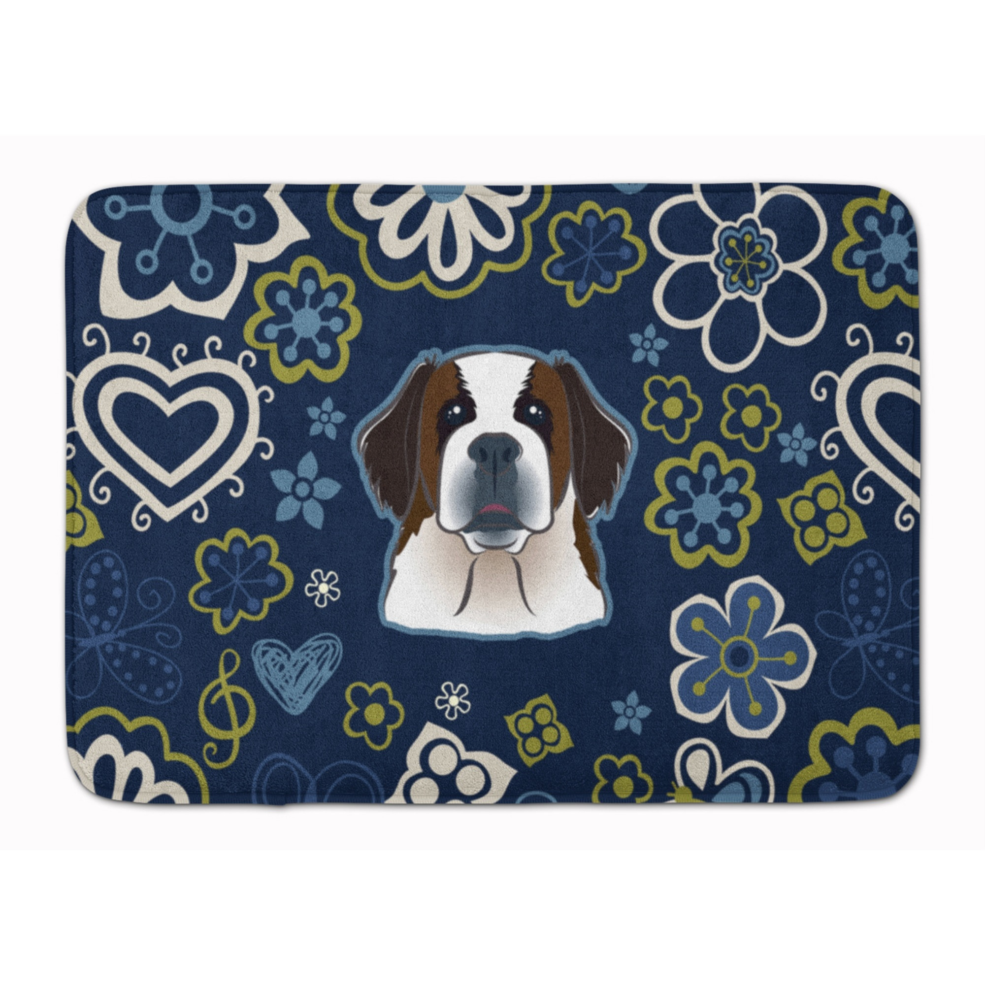 &quotCaroline's Treasures Blue Flowers Saint Bernard Floor Mat, 19"" x 27"", Multicolor"