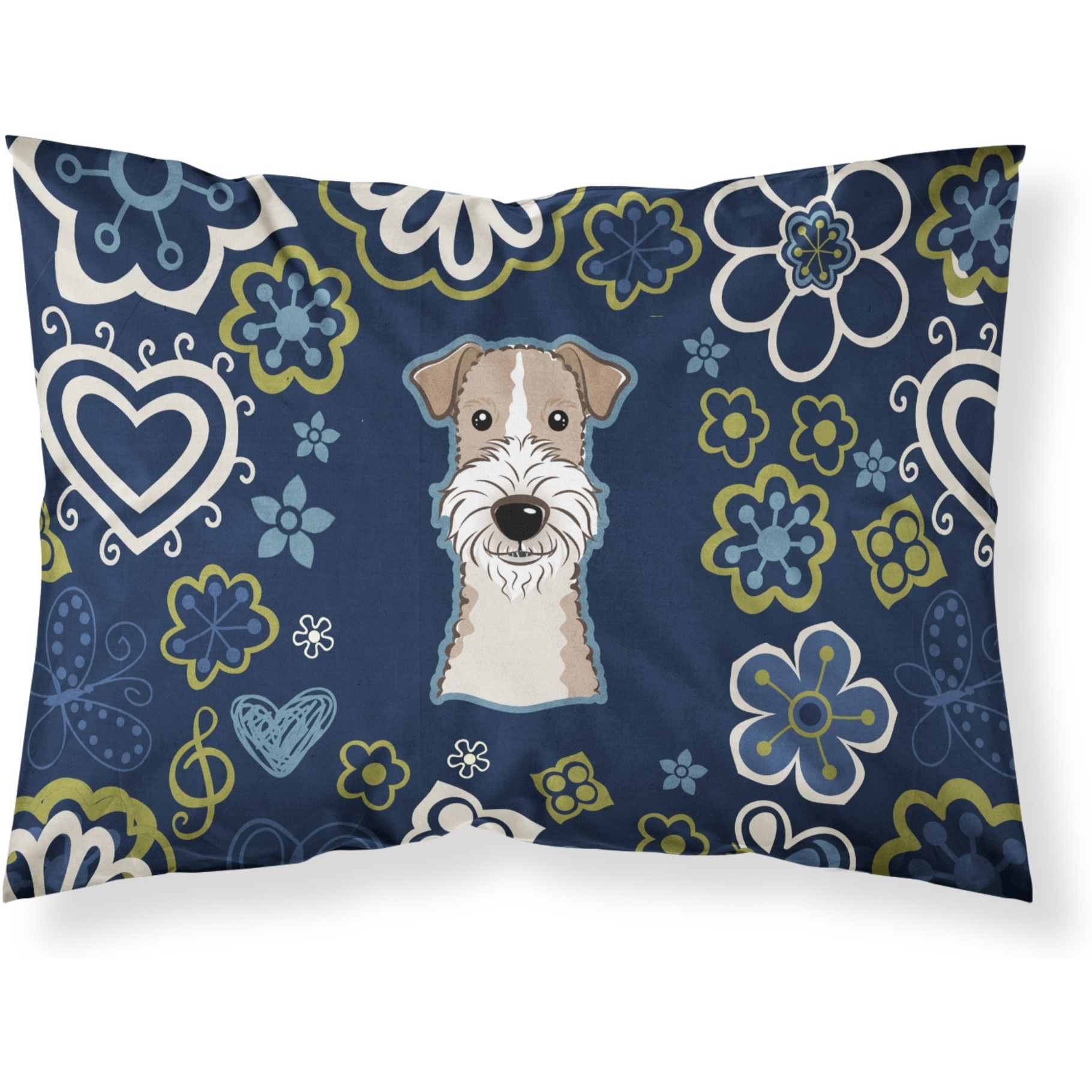 Blue Flowers Wire Haired Fox Terrier Fabric Standard Pillowcase