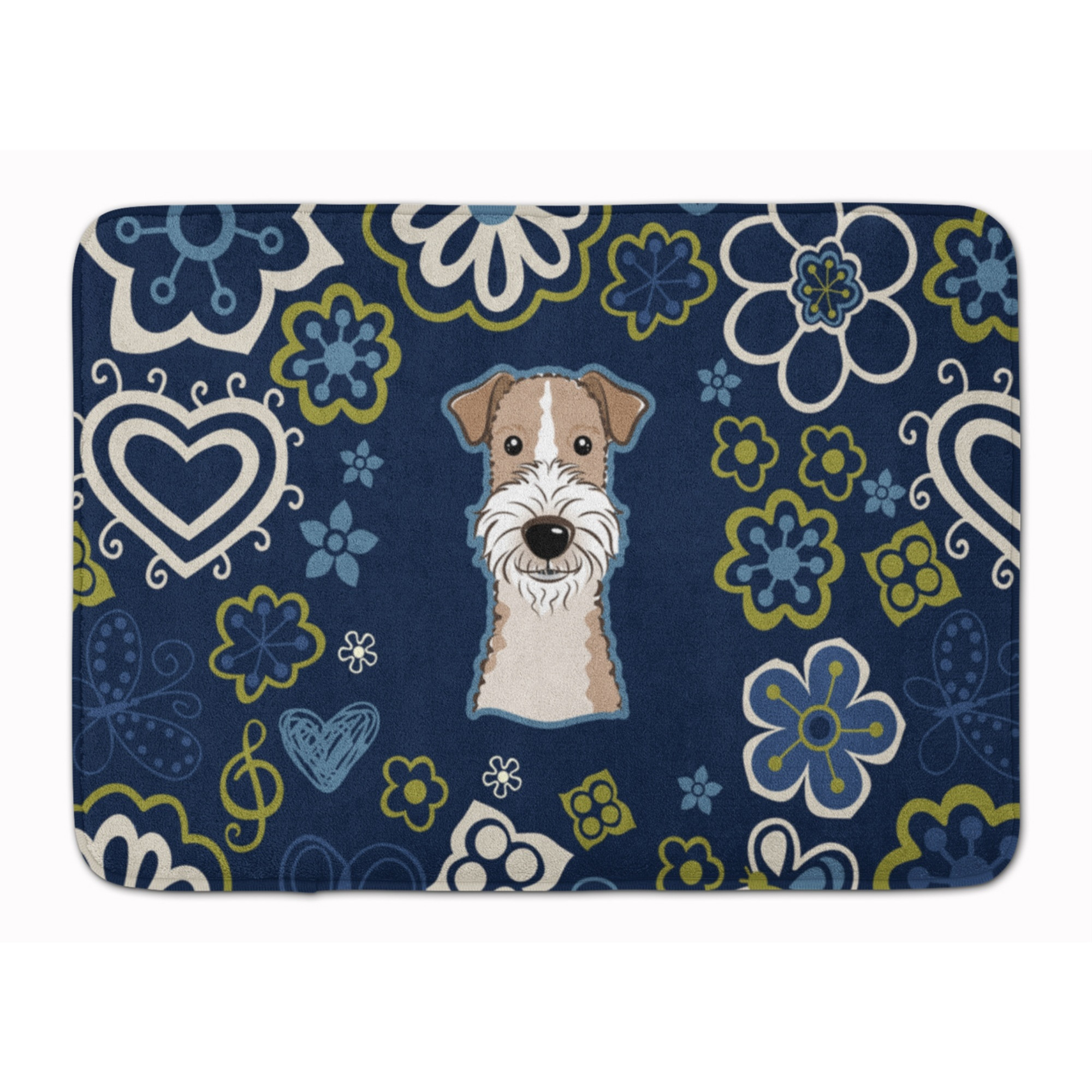 &quotCaroline's Treasures Blue Flowers Wire Haired Fox Terrier Floor Mat, 19"" x 27"", Multicolor"