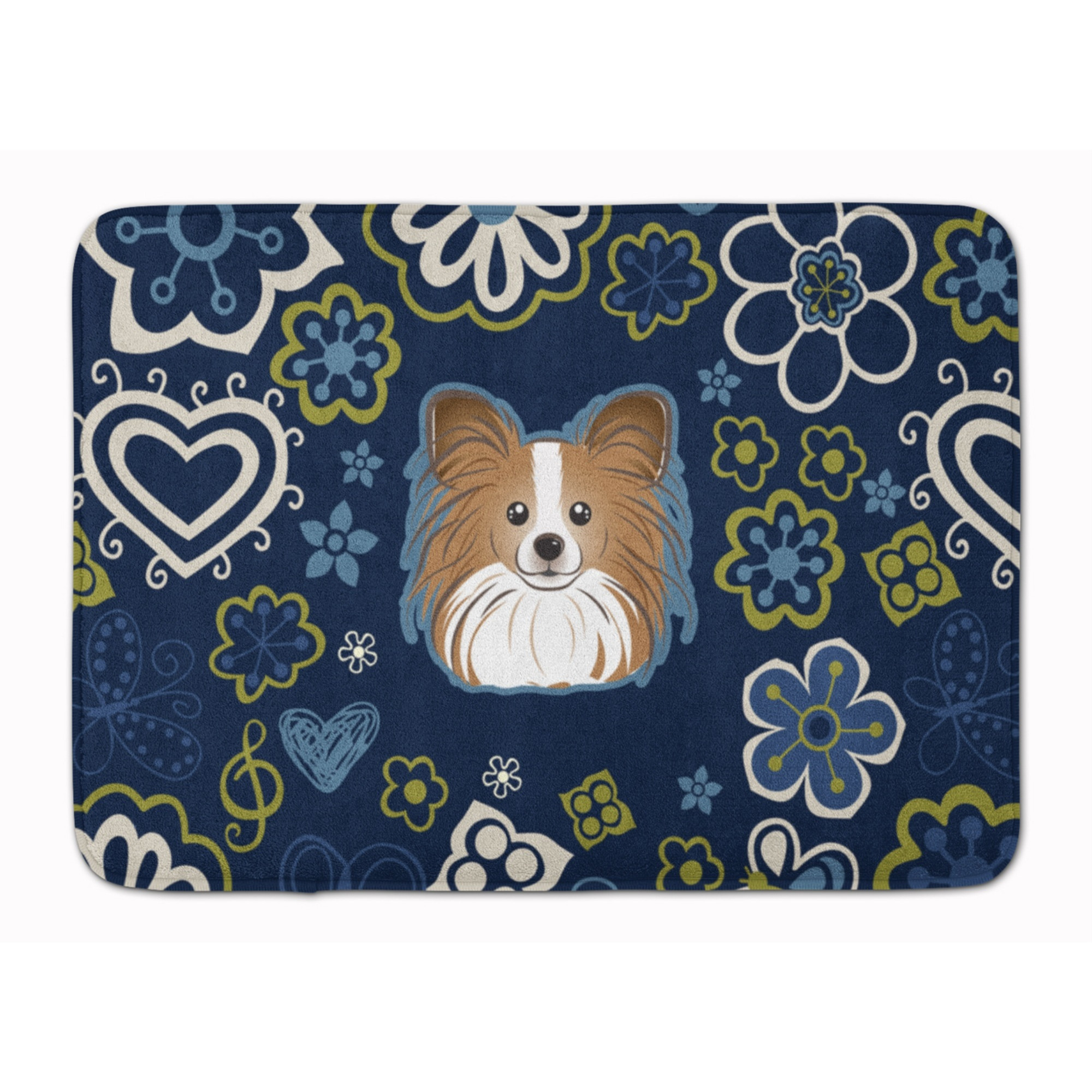 &quotCaroline's Treasures Blue Flowers Papillon Floor Mat, 19"" x 27"", Multicolor"