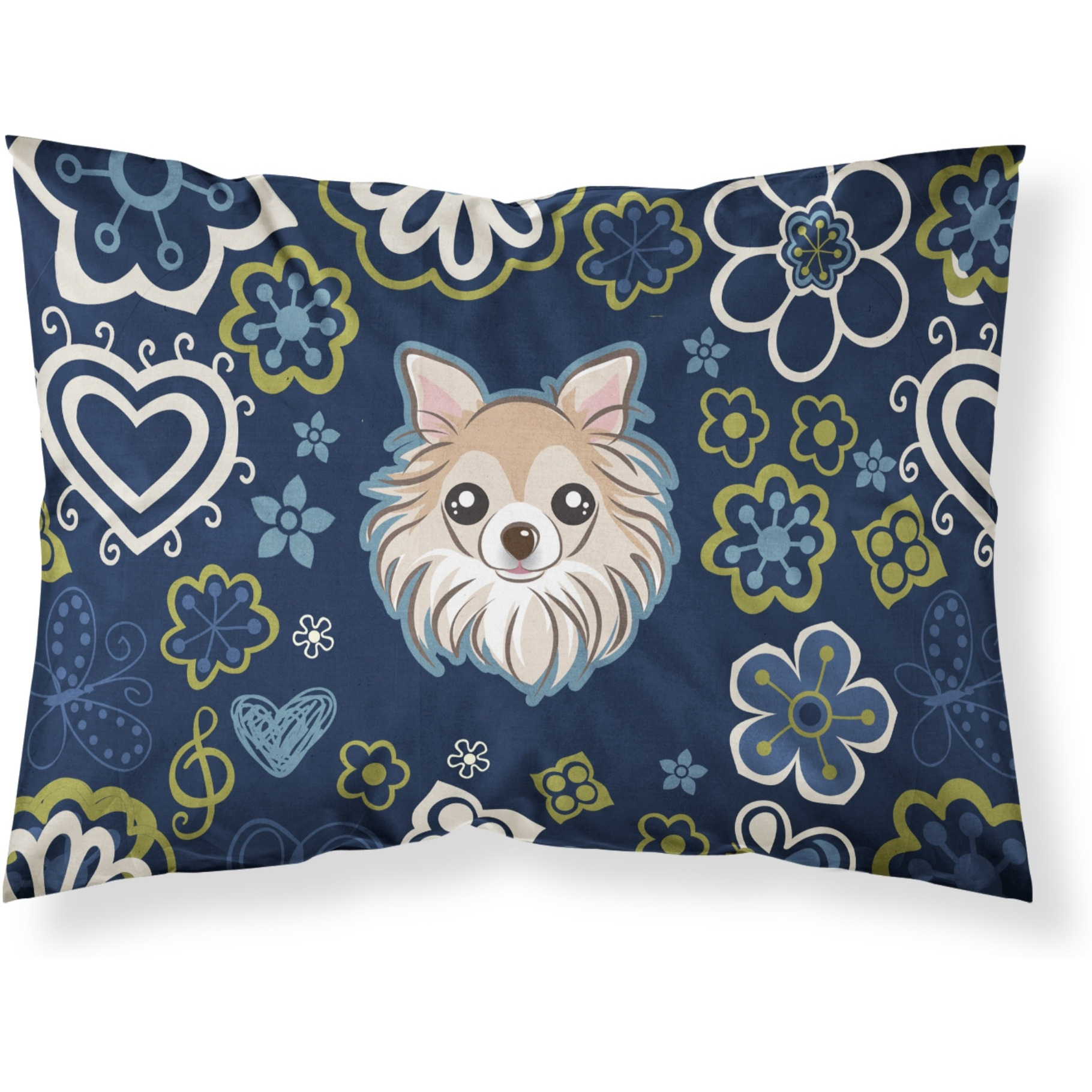 Blue Flowers Chihuahua Fabric Standard Pillowcase
