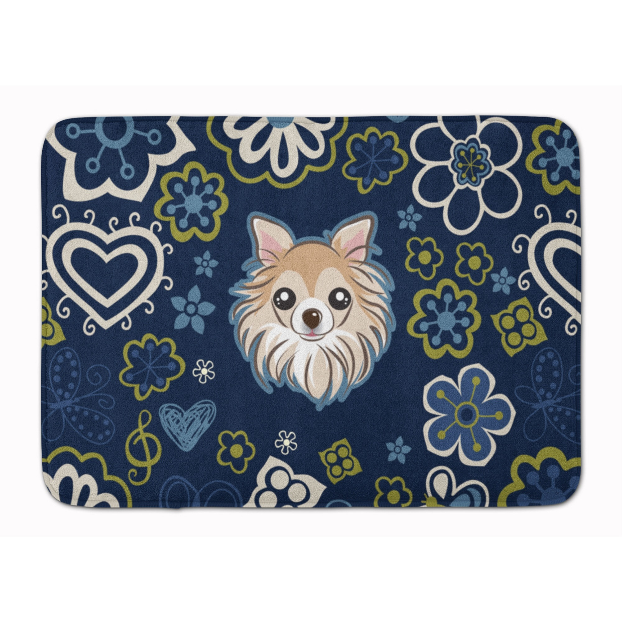 &quotCaroline's Treasures Blue Flowers Chihuahua Floor Mat, 19"" x 27"", Multicolor"