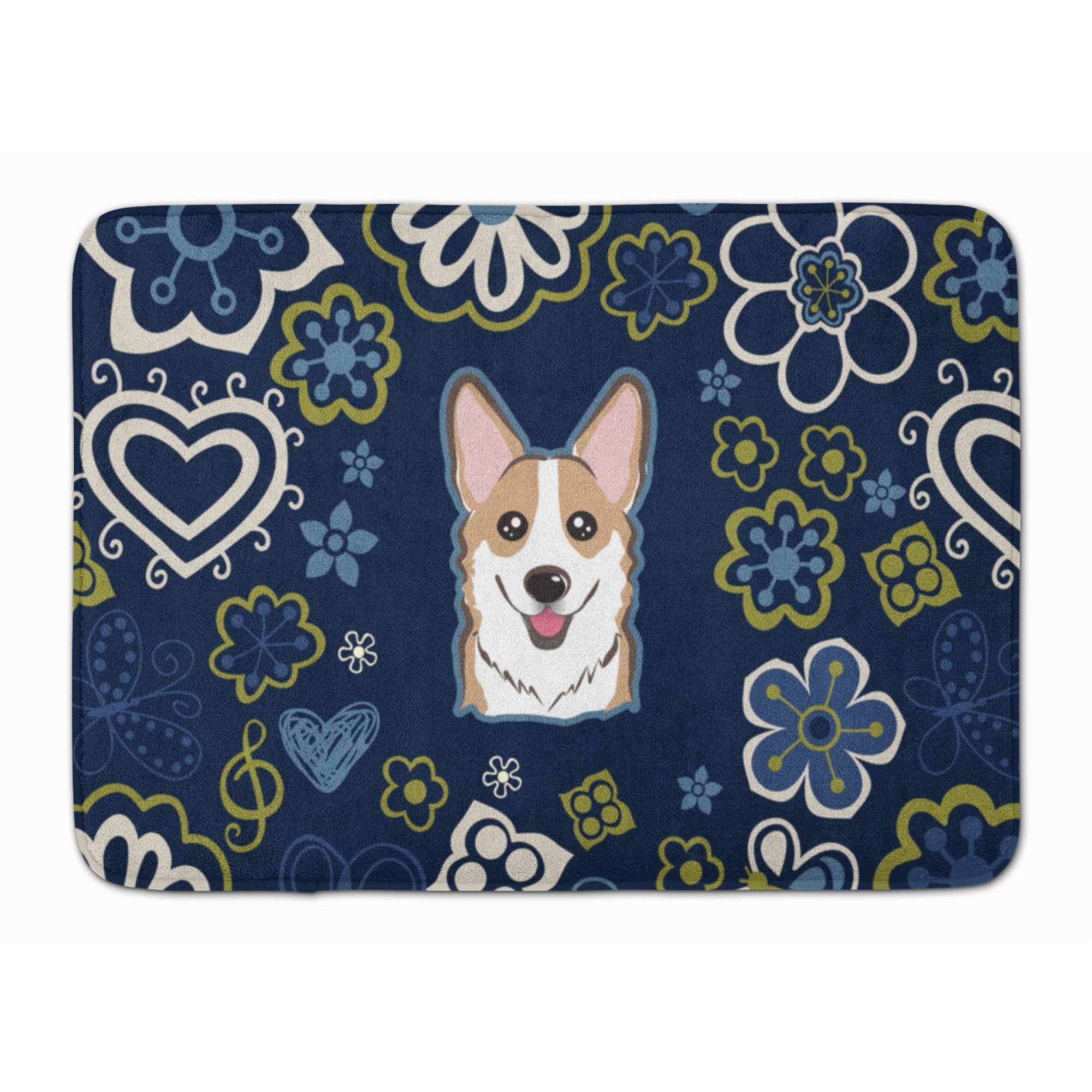 &quotCaroline's Treasures Blue Flowers Sable Corgi Floor Mat, 19"" x 27"", Multicolor"
