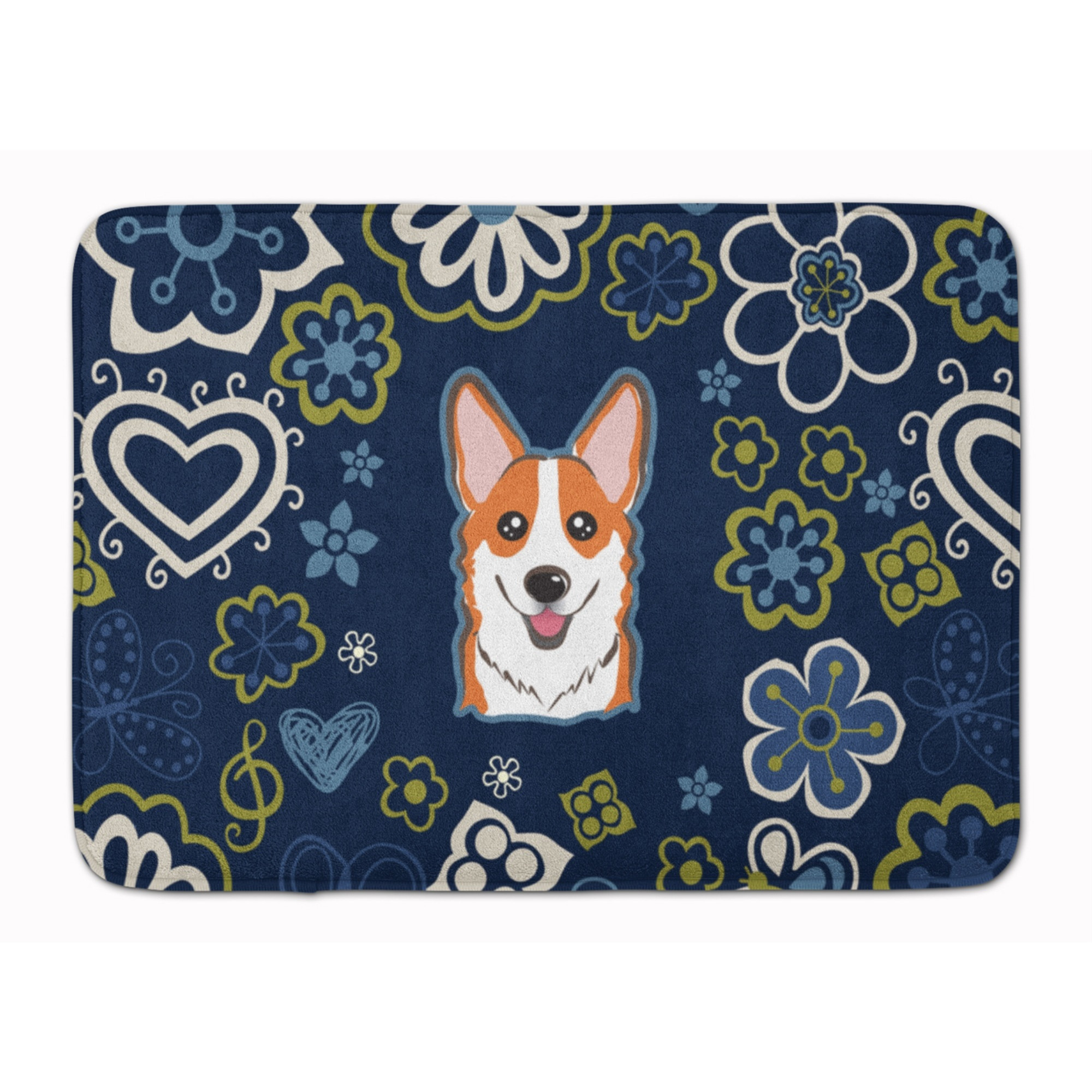 &quotCaroline's Treasures Blue Flowers Red Corgi Floor Mat, 19"" x 27"", Multicolor"