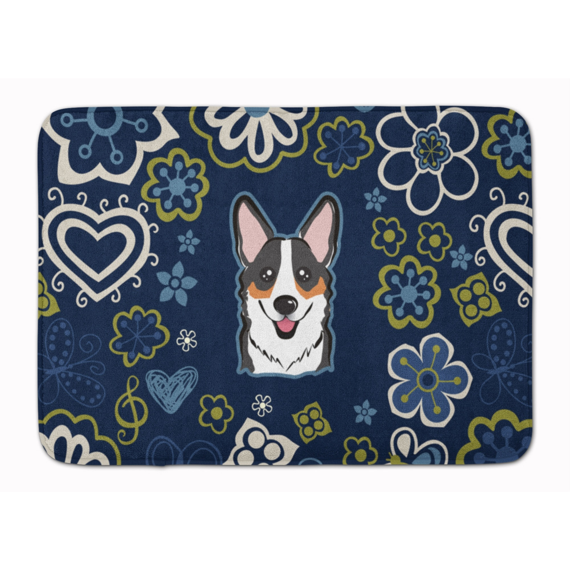 &quotCaroline's Treasures Blue Flowers Tricolor Corgi Floor Mat, 19"" x 27"", Multicolor"