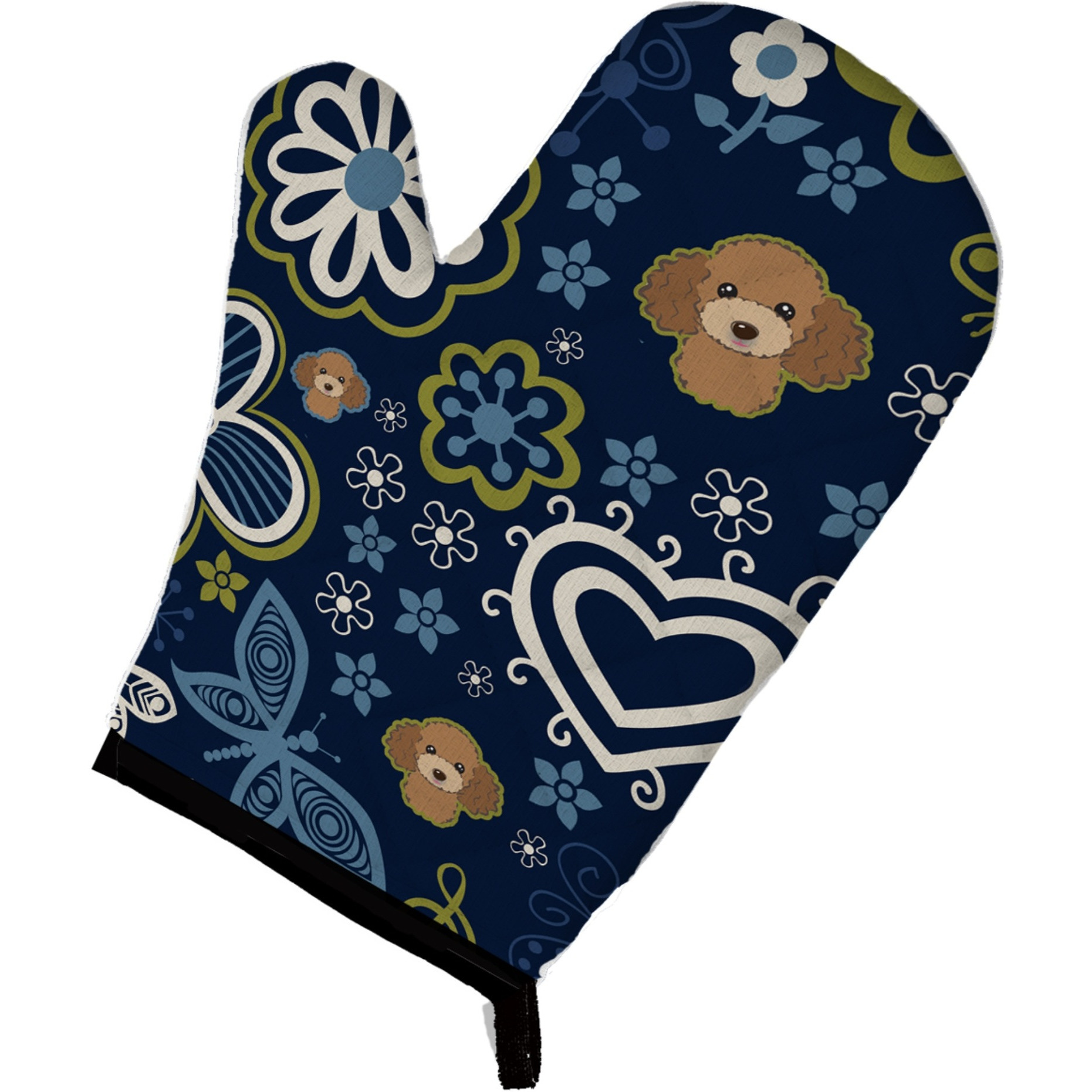 &quotCaroline's Treasures Blue Flowers Chocolate Brown Poodle, Large, multicolor oven mitt"